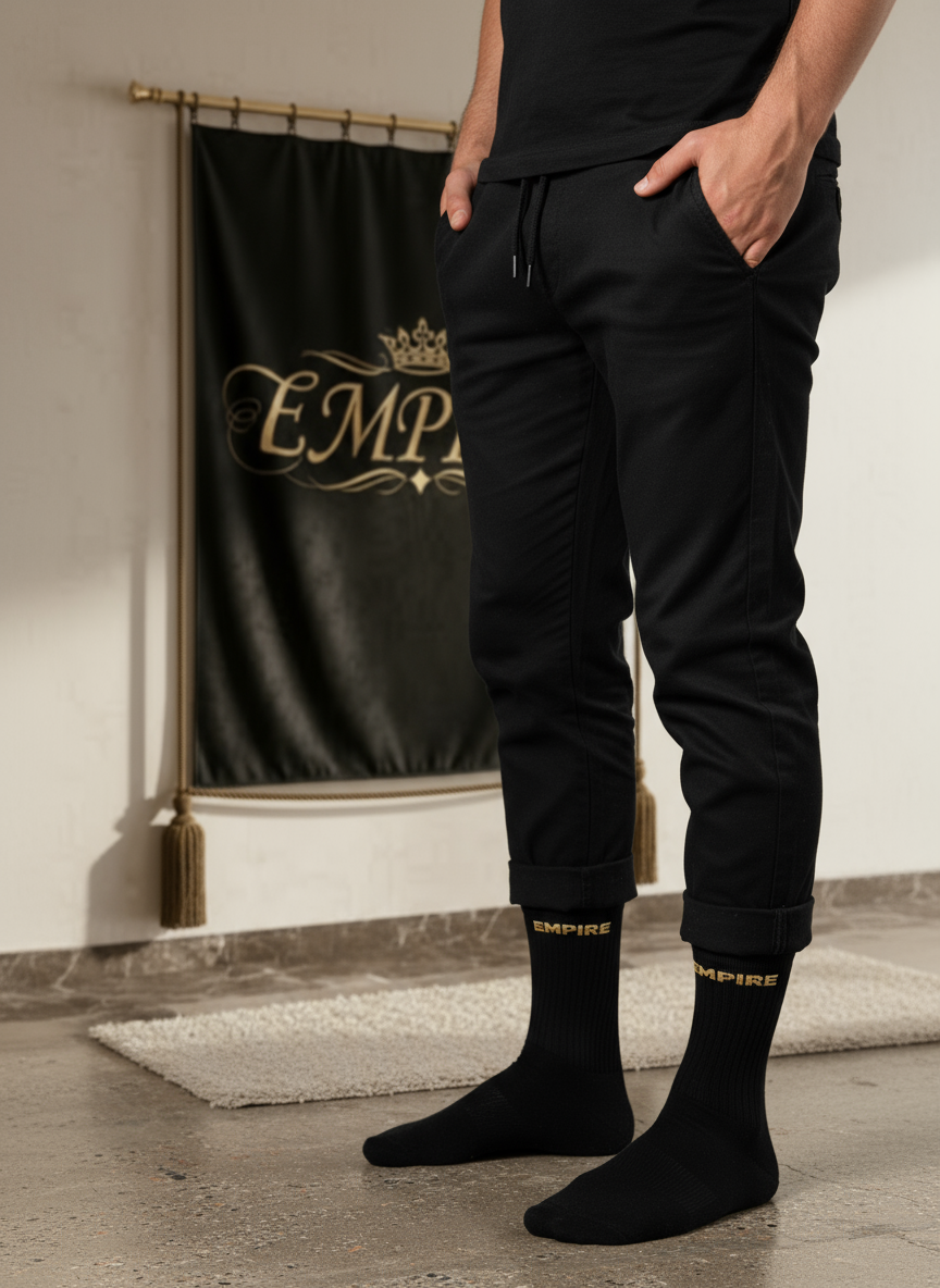 Chaussettes noires EMPIRE doré vue profil