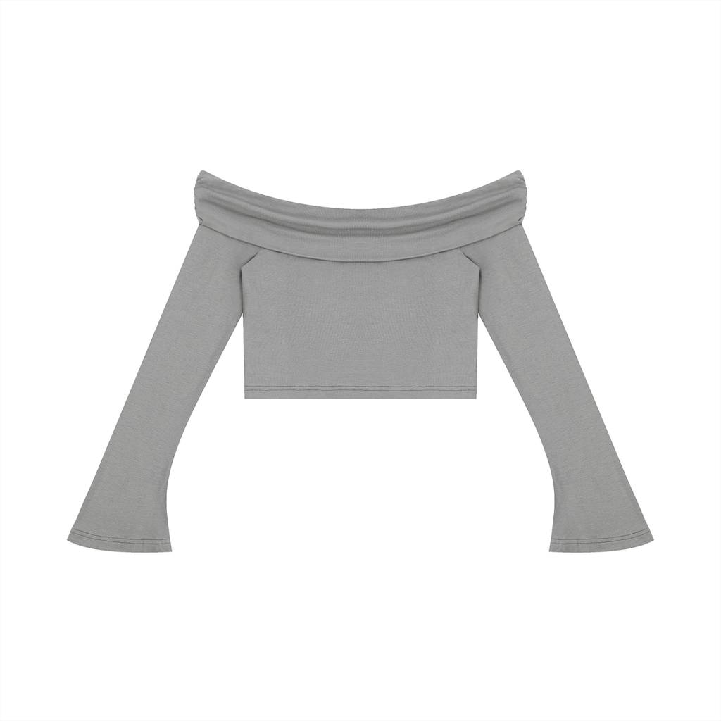 EMPIRE Off-Shoulder Bell Sleeve Crop Top — Sculpted Drama