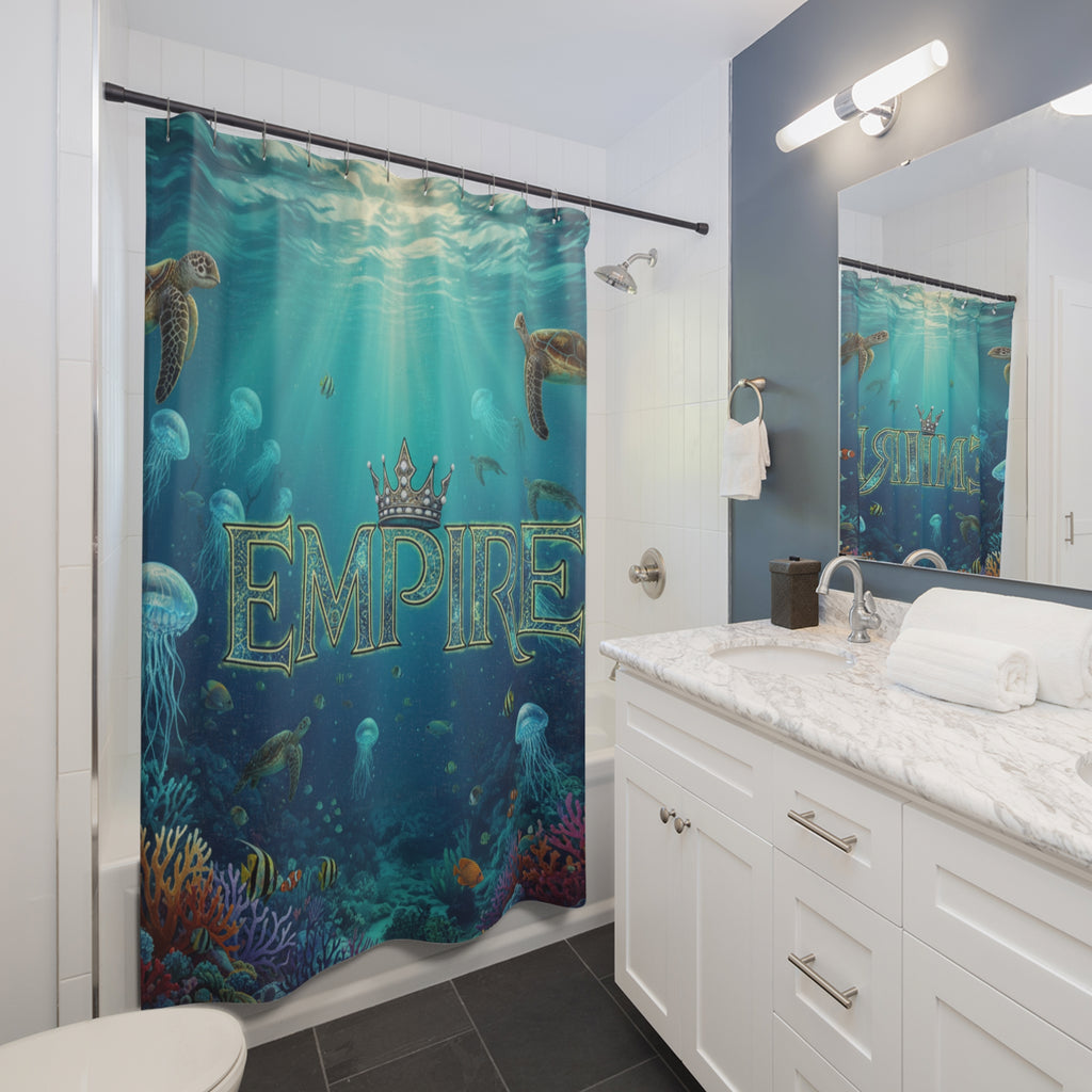 EMPIRE Shower Curtain — Underwater Ocean Turtle & Jellyfish Design