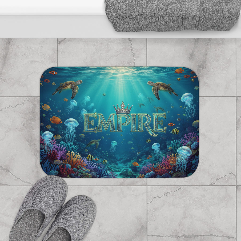 EMPIRE Bath Mat — Underwater Ocean Coral Reef with Turtles & Jellyfish