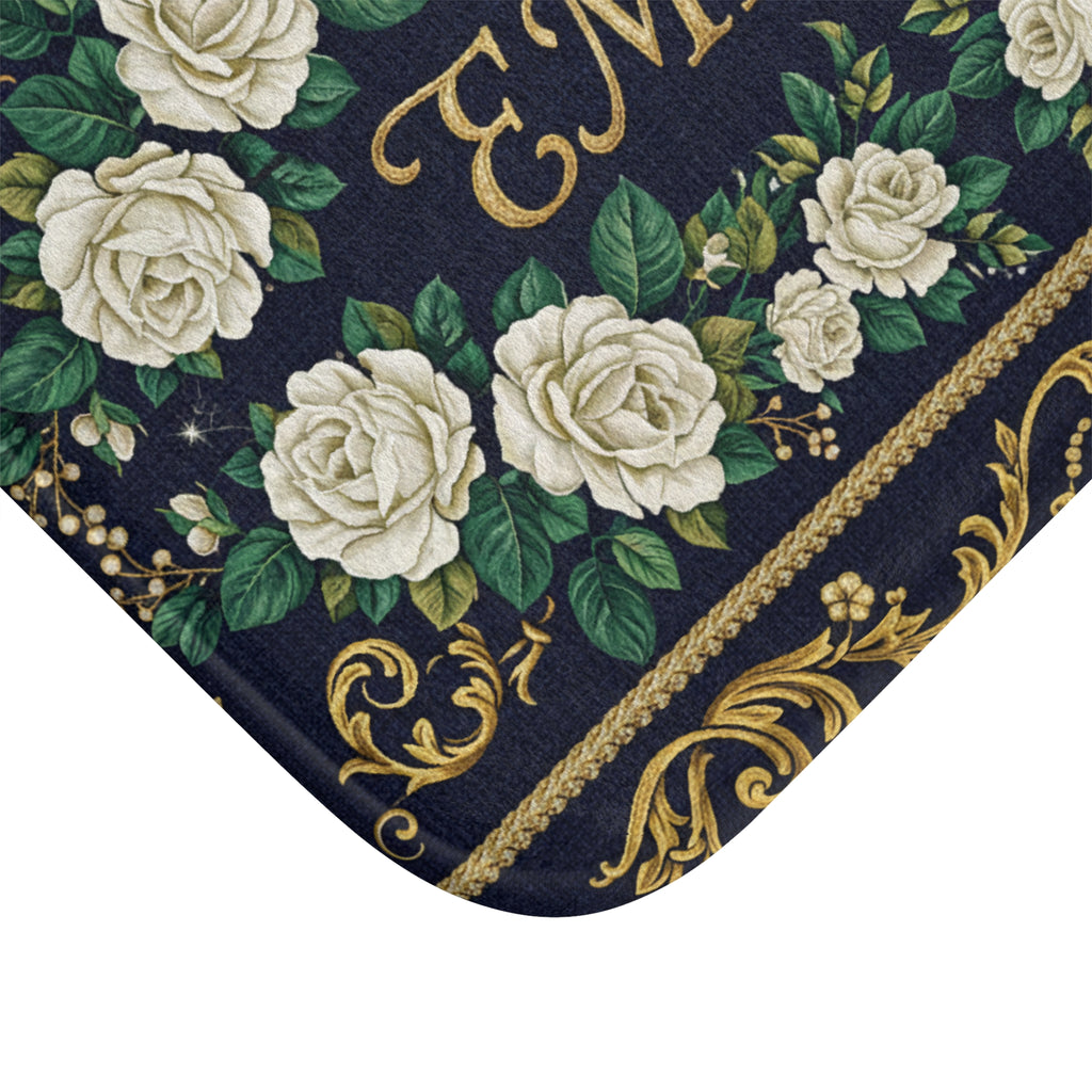 EMPIRE Bath Mat — Gold Crown & White Roses Floral Design