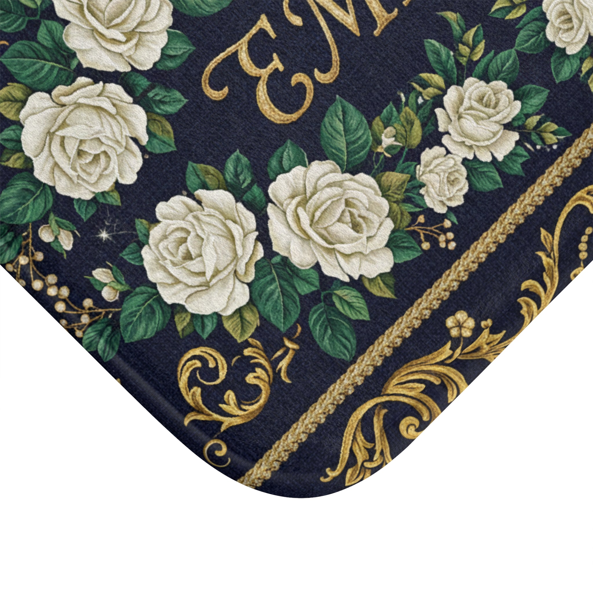 EMPIRE Bath Mat — Gold Crown & White Roses Floral Design