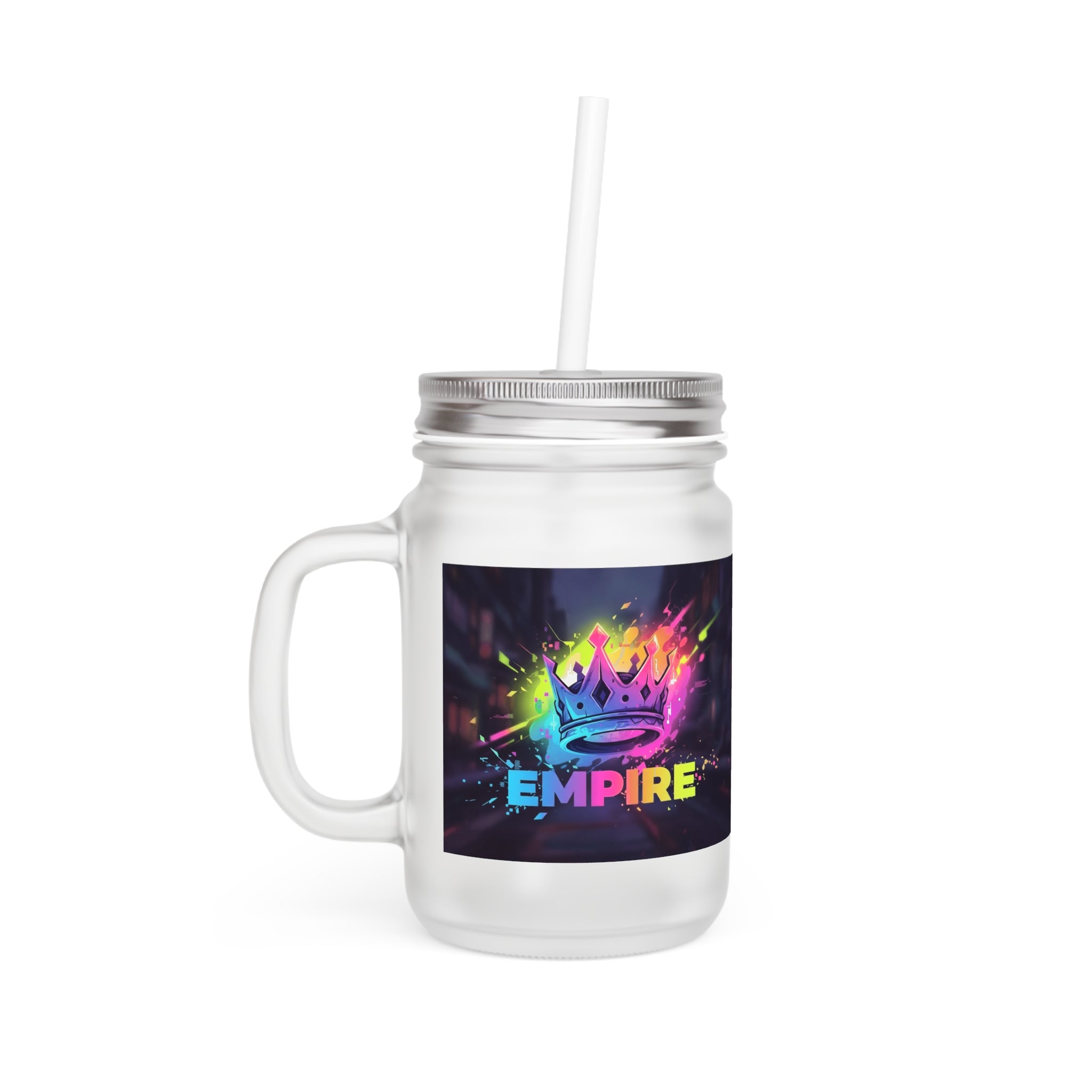 Mason Jar Tumbler with Graffiti Crown — 12oz Frosted Glass