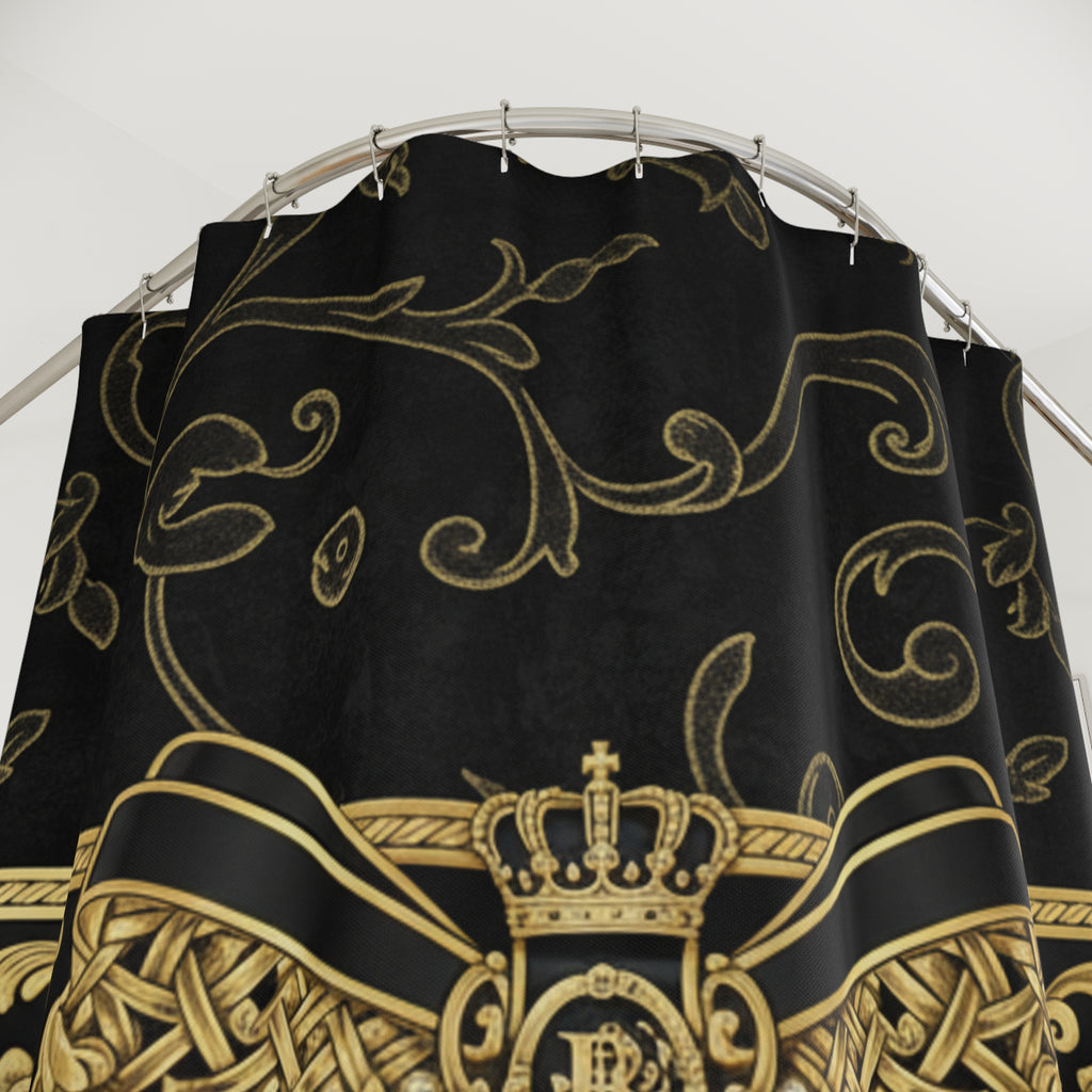 EMPIRE Shower Curtain — Gold Crest Black & Gold Regal Design