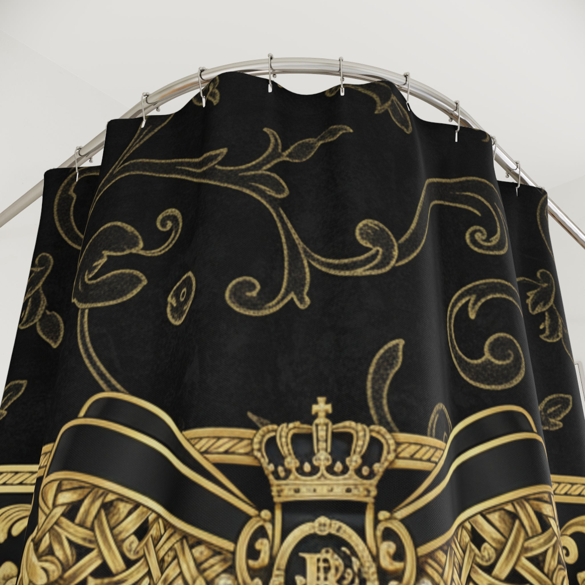 EMPIRE Shower Curtain — Gold Crest Black & Gold Regal Design