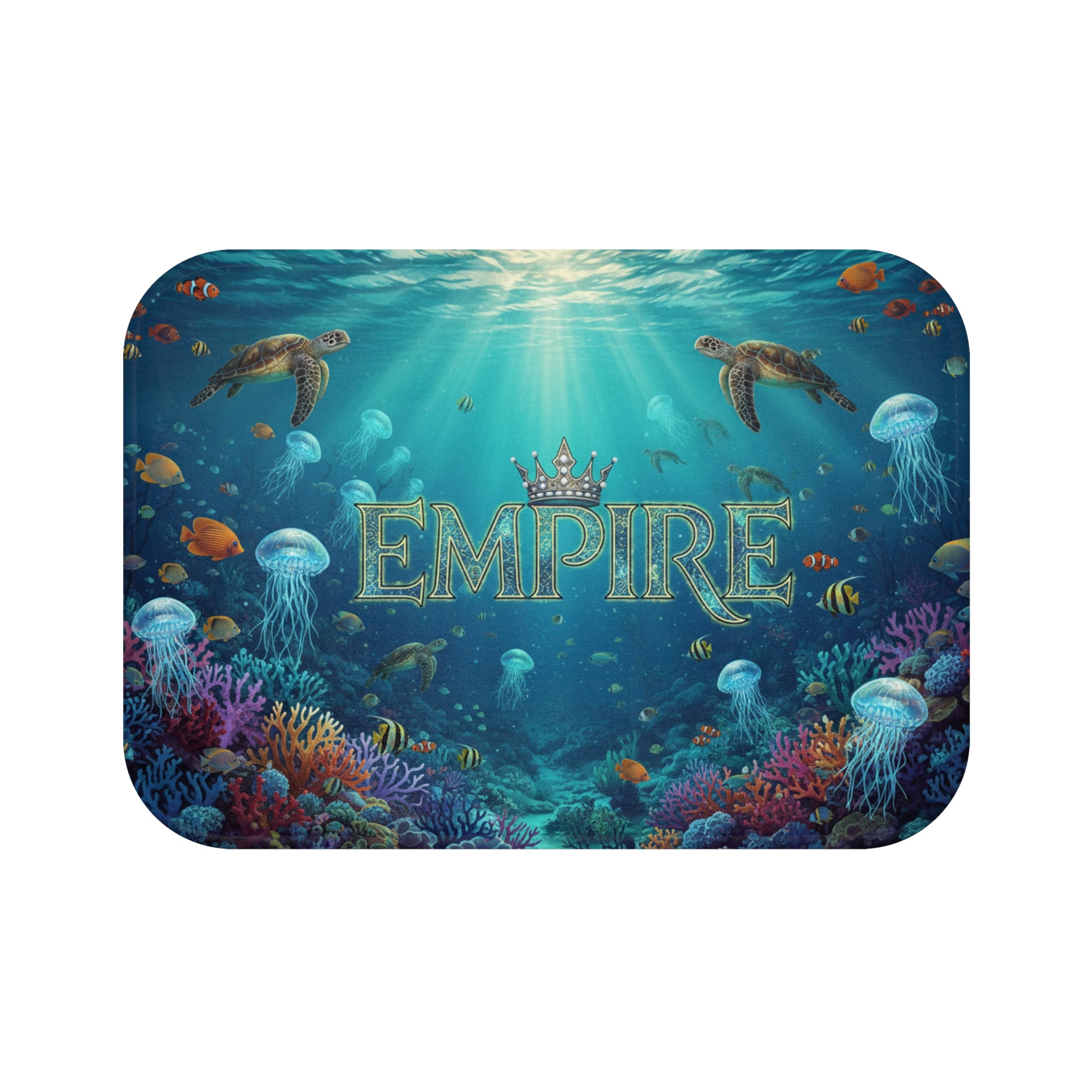 EMPIRE Bath Mat — Underwater Ocean Coral Reef with Turtles & Jellyfish