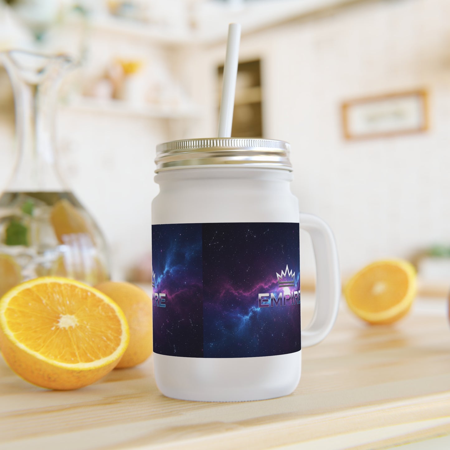 Mason Jar Tumbler with Galaxy Crown — 12oz Frosted Glass
