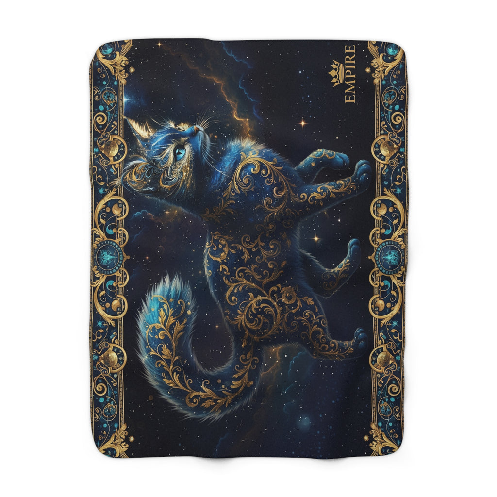 EMPIRE Celestial Cat Sherpa Blanket — Gold Ornate Galaxy Luxury Throw