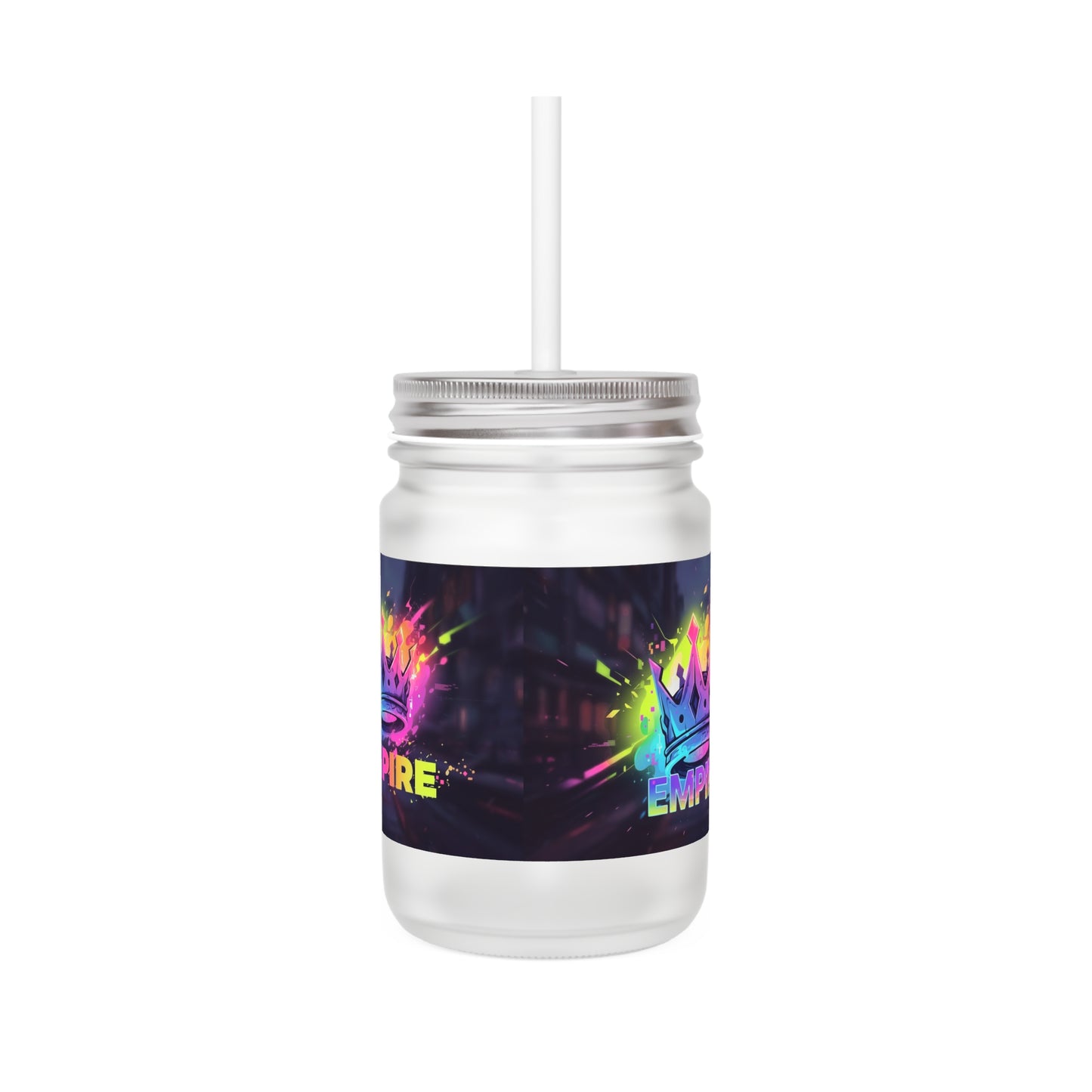 Mason Jar Tumbler with Graffiti Crown — 12oz Frosted Glass