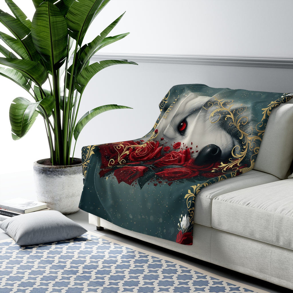 EMPIRE Gothic Wolf Sherpa Blanket — Red Roses Romantic Luxury Throw