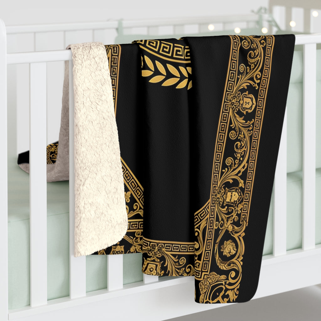 EMPIRE Greek Lion Sherpa Blanket — Golden Border Luxury Throw