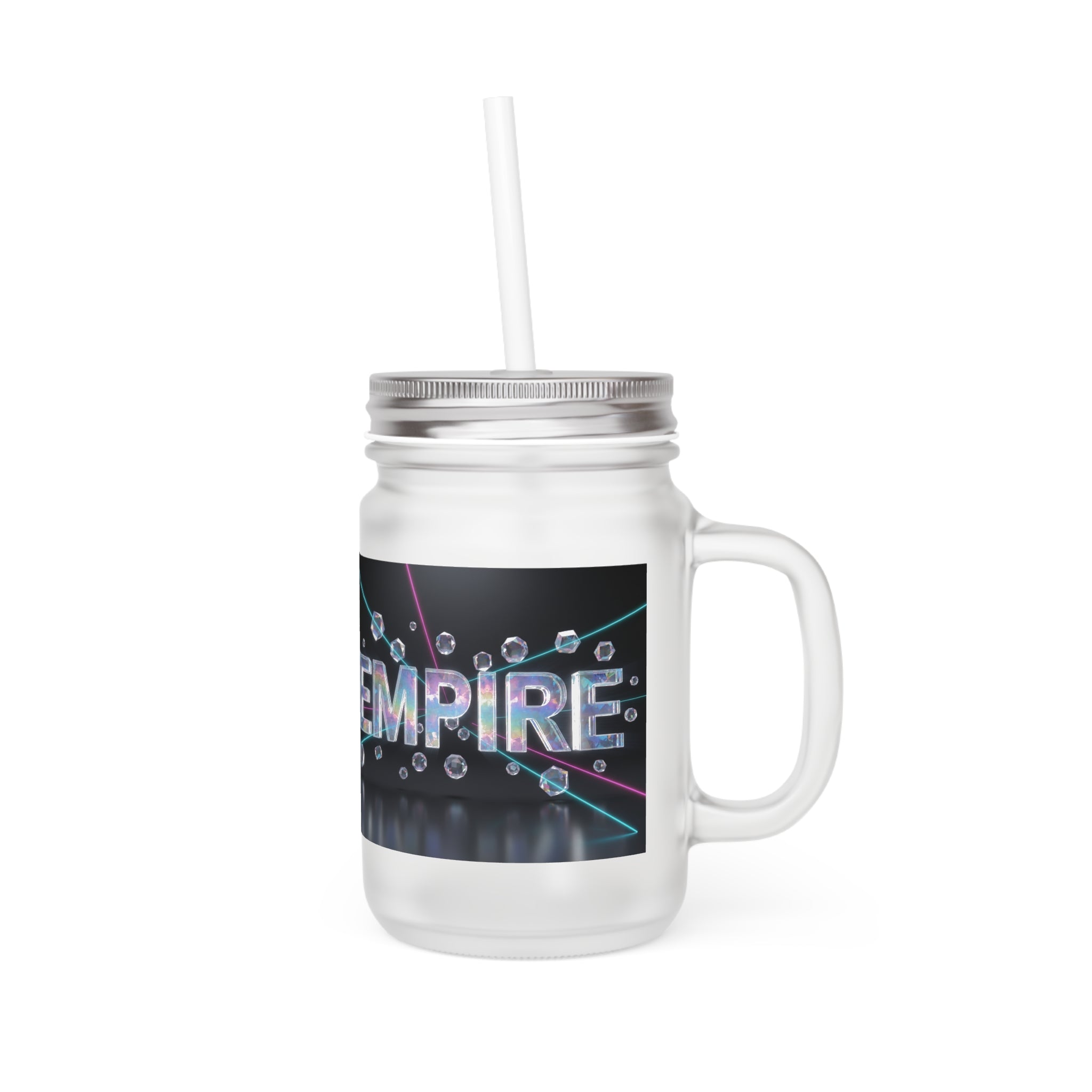 Mason Jar Tumbler with Crown Design — 12oz Glass with Straw
