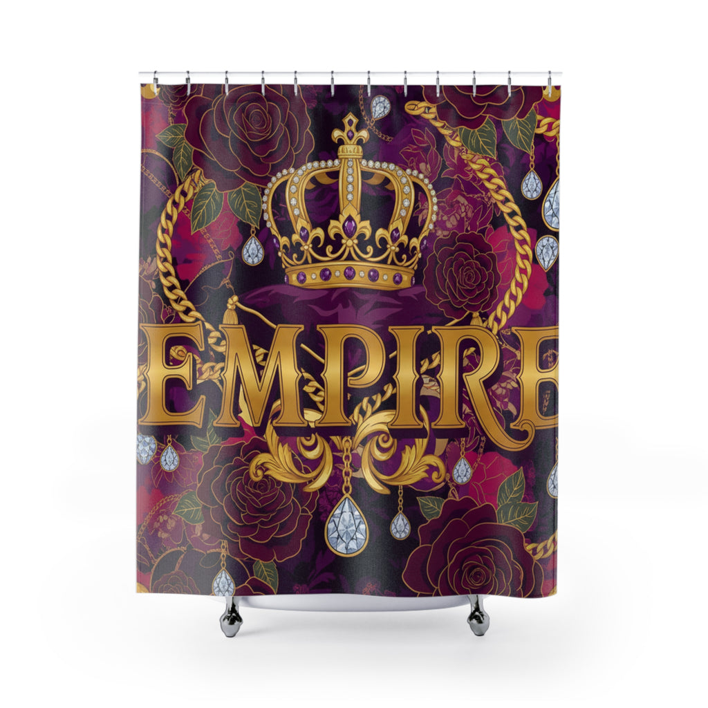 EMPIRE Shower Curtain — Luxe Gold Crown & Ruby Rose Design