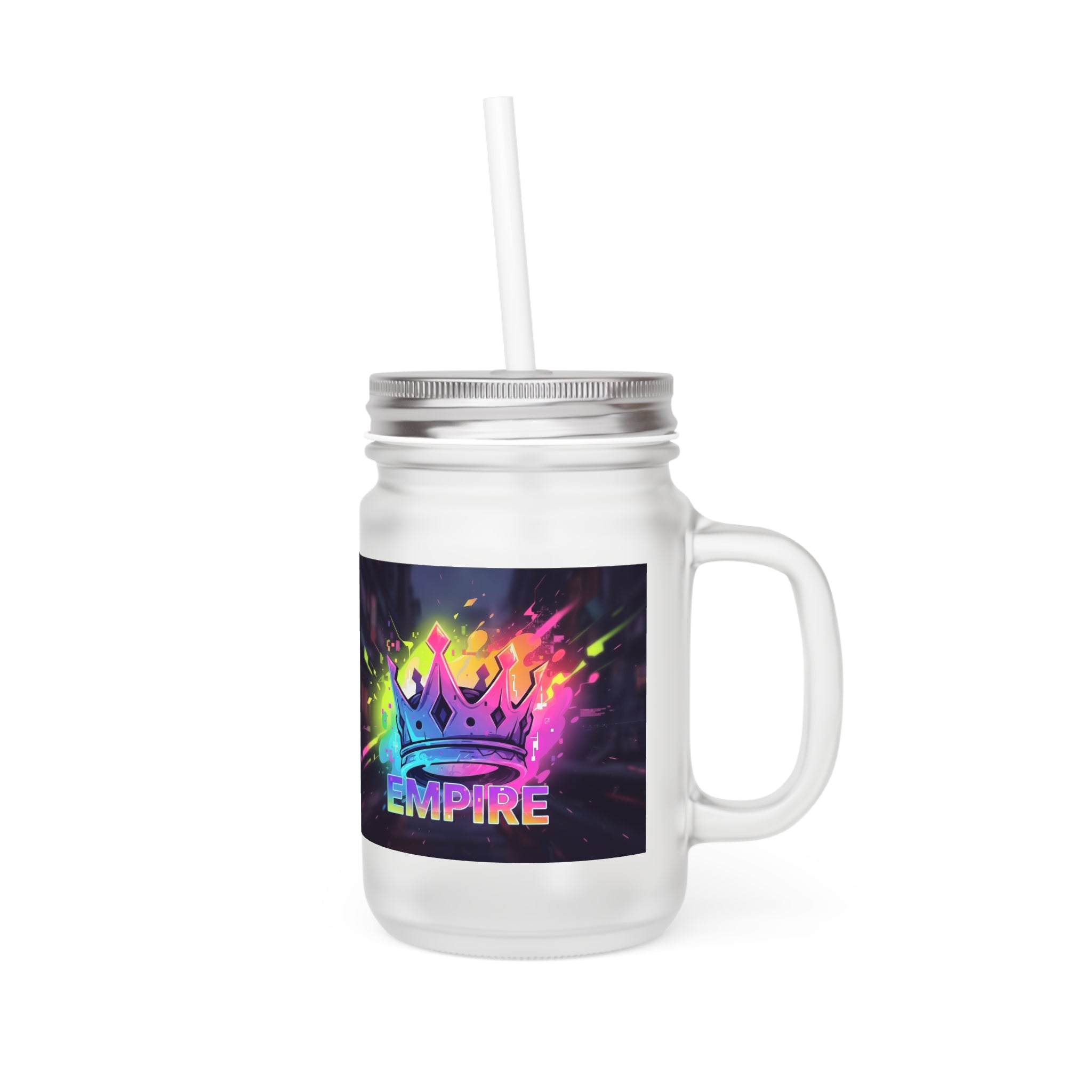 Mason Jar Tumbler with Graffiti Crown — 12oz Frosted Glass