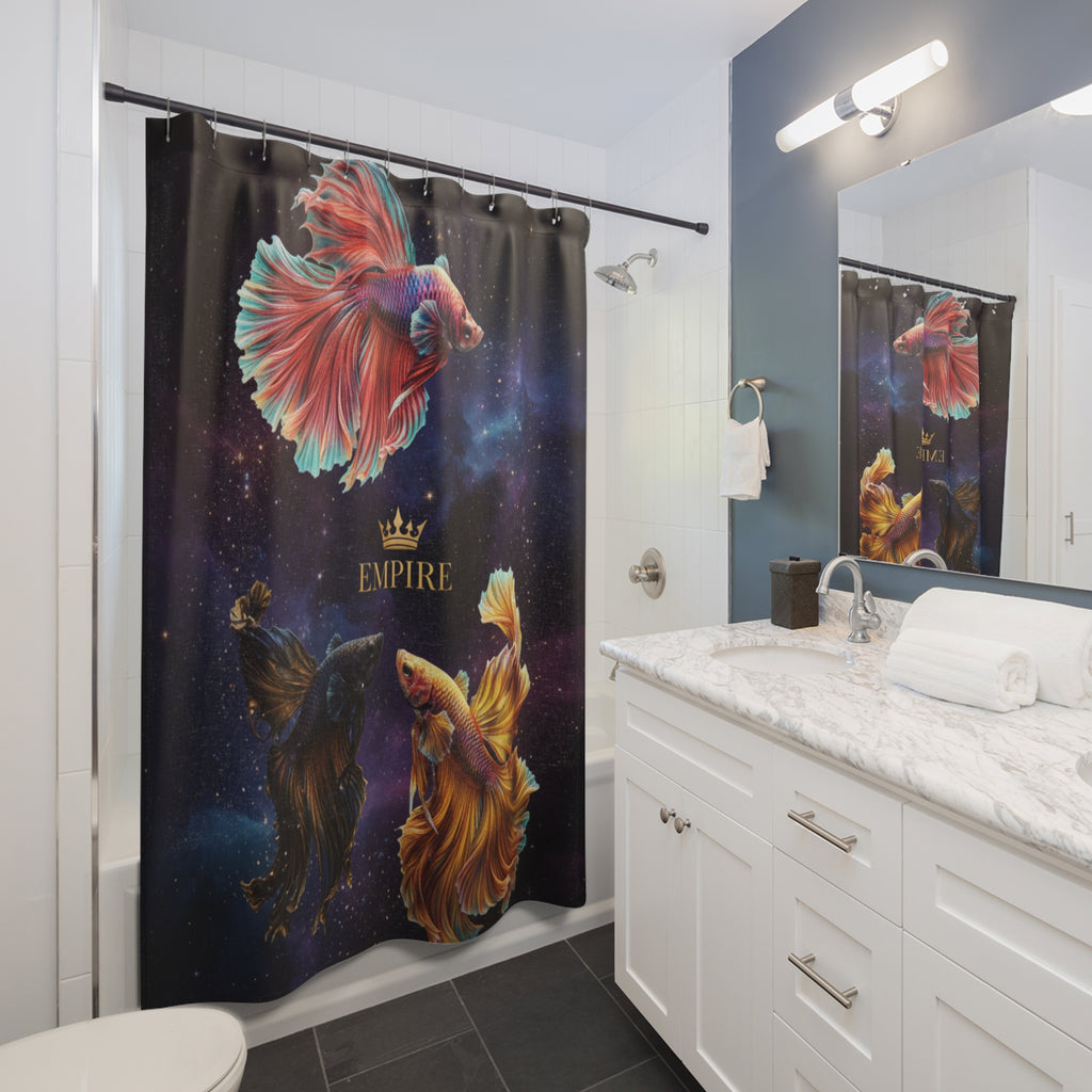 EMPIRE Betta Fish Shower Curtain — Cosmic Aquarium Bath Decor