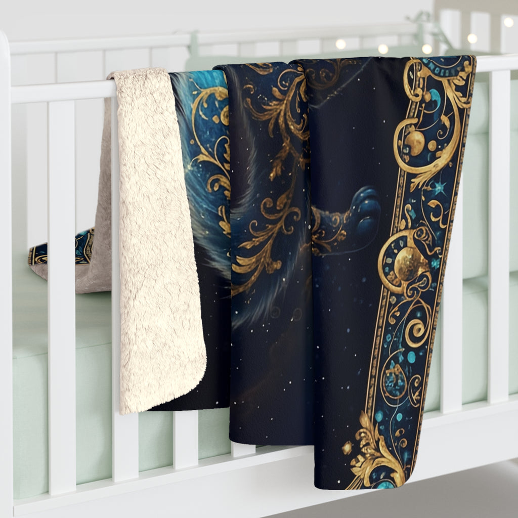 EMPIRE Celestial Cat Sherpa Blanket — Gold Ornate Galaxy Luxury Throw