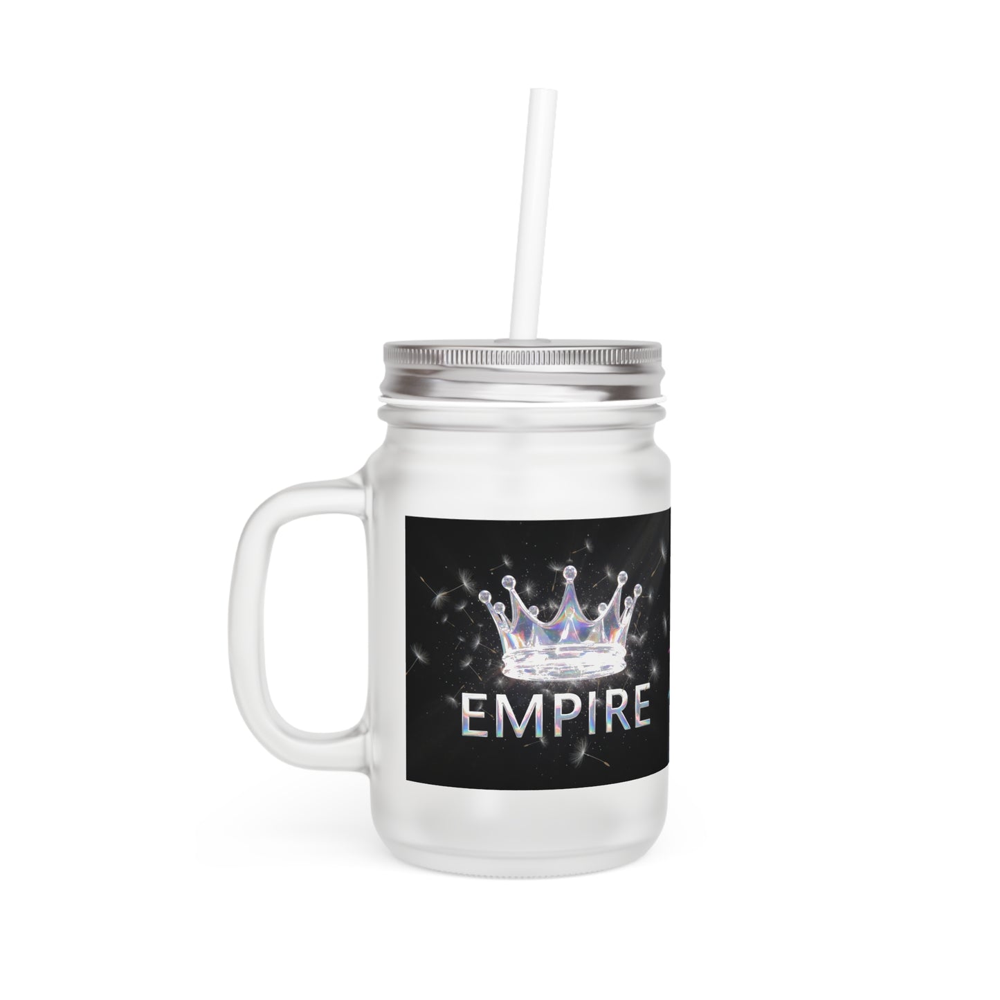 Mason Jar Tumbler with Crown Design — 12oz Glass with Straw
