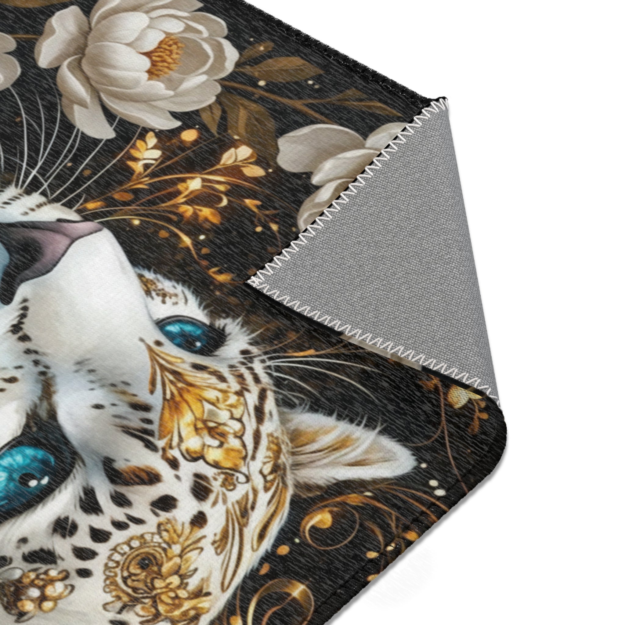 EMPIRE Regal Snow Leopard Area Rug — Gold Floral Luxury Decor