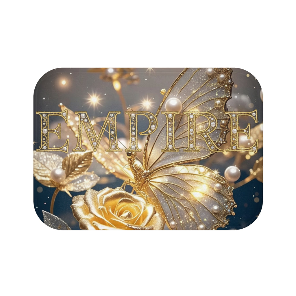 EMPIRE Gold Butterfly Bath Mat — Luxury Floral Pearl Decor