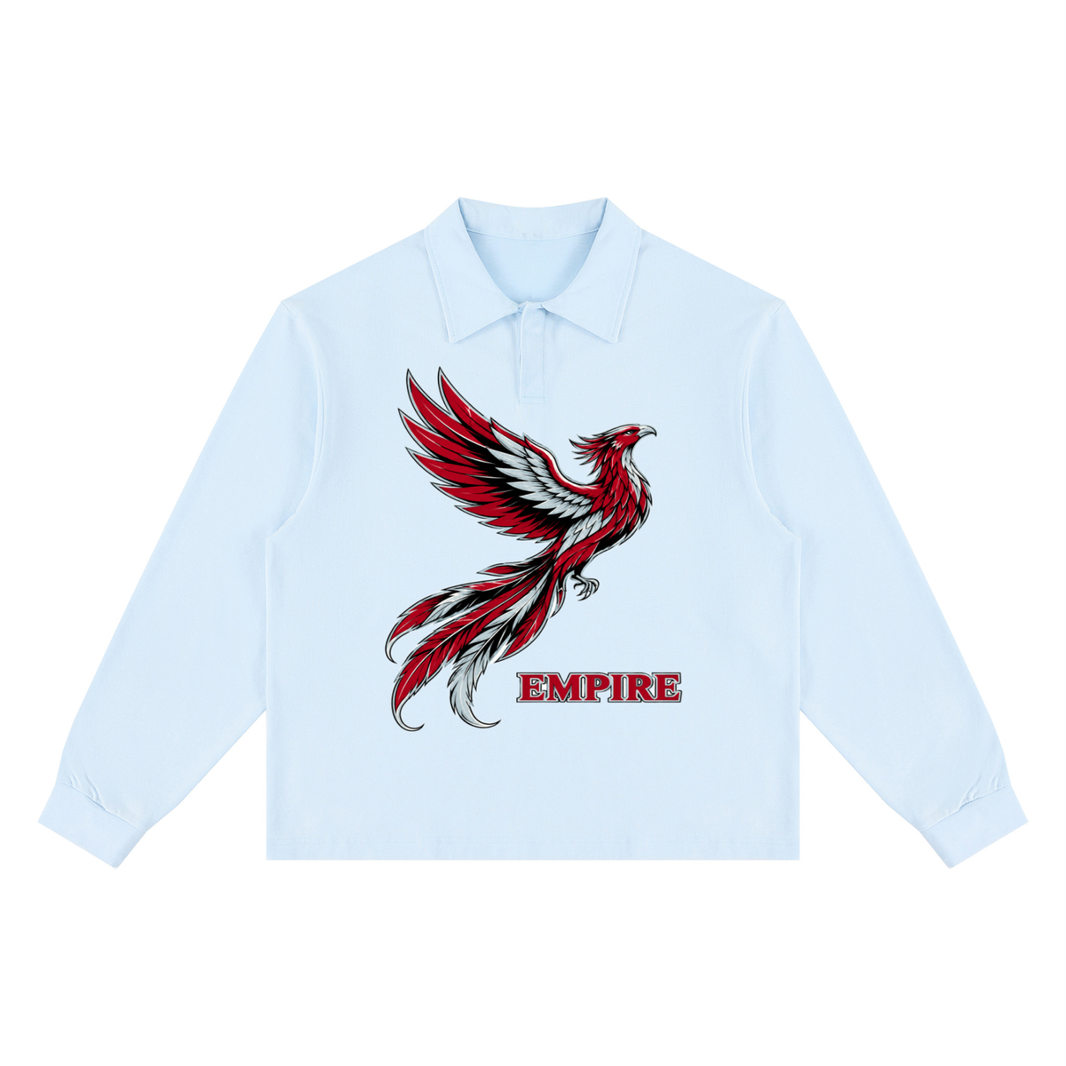 EMPIRE Men’s Loose Long-Sleeve Polo Shirt — Crimson Phoenix