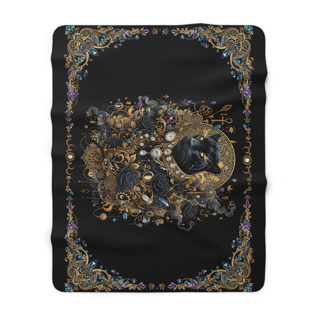 EMPIRE Gothic Panther Sherpa Blanket — Moonlit Floral Luxury Throw