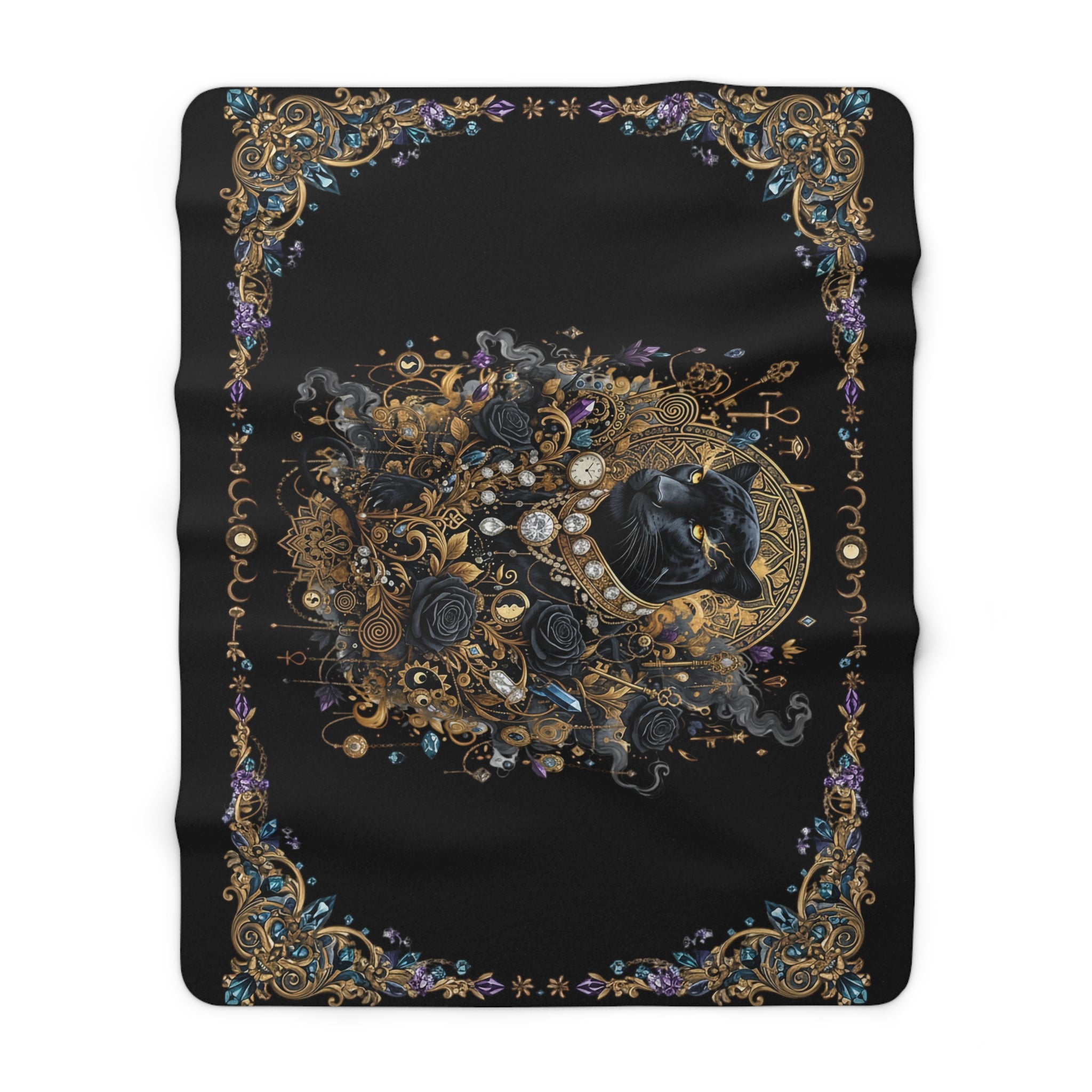 EMPIRE Gothic Panther Sherpa Blanket — Moonlit Floral Luxury Throw