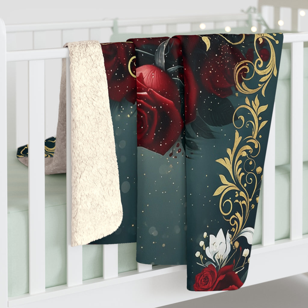 EMPIRE Gothic Wolf Sherpa Blanket — Red Roses Romantic Luxury Throw