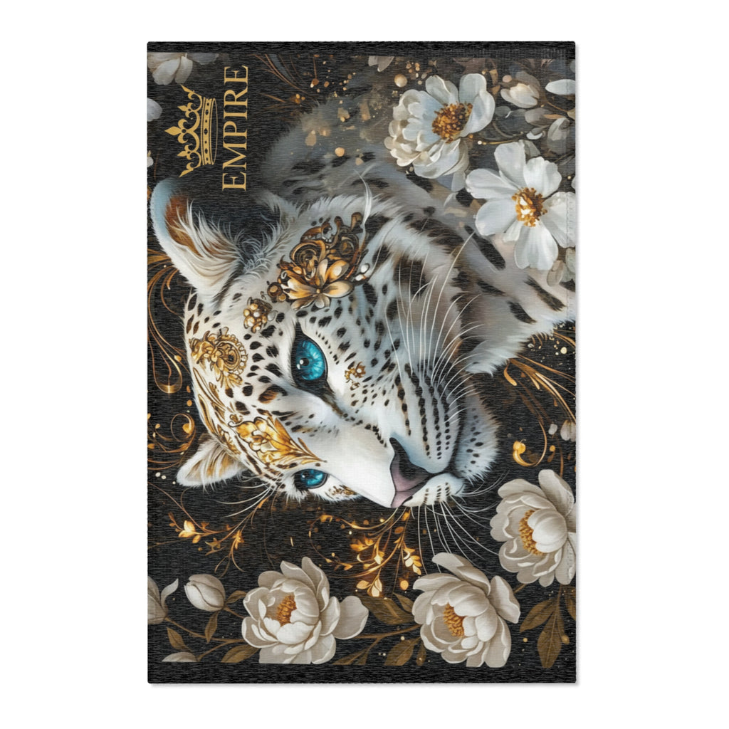 EMPIRE Regal Snow Leopard Area Rug — Gold Floral Luxury Decor