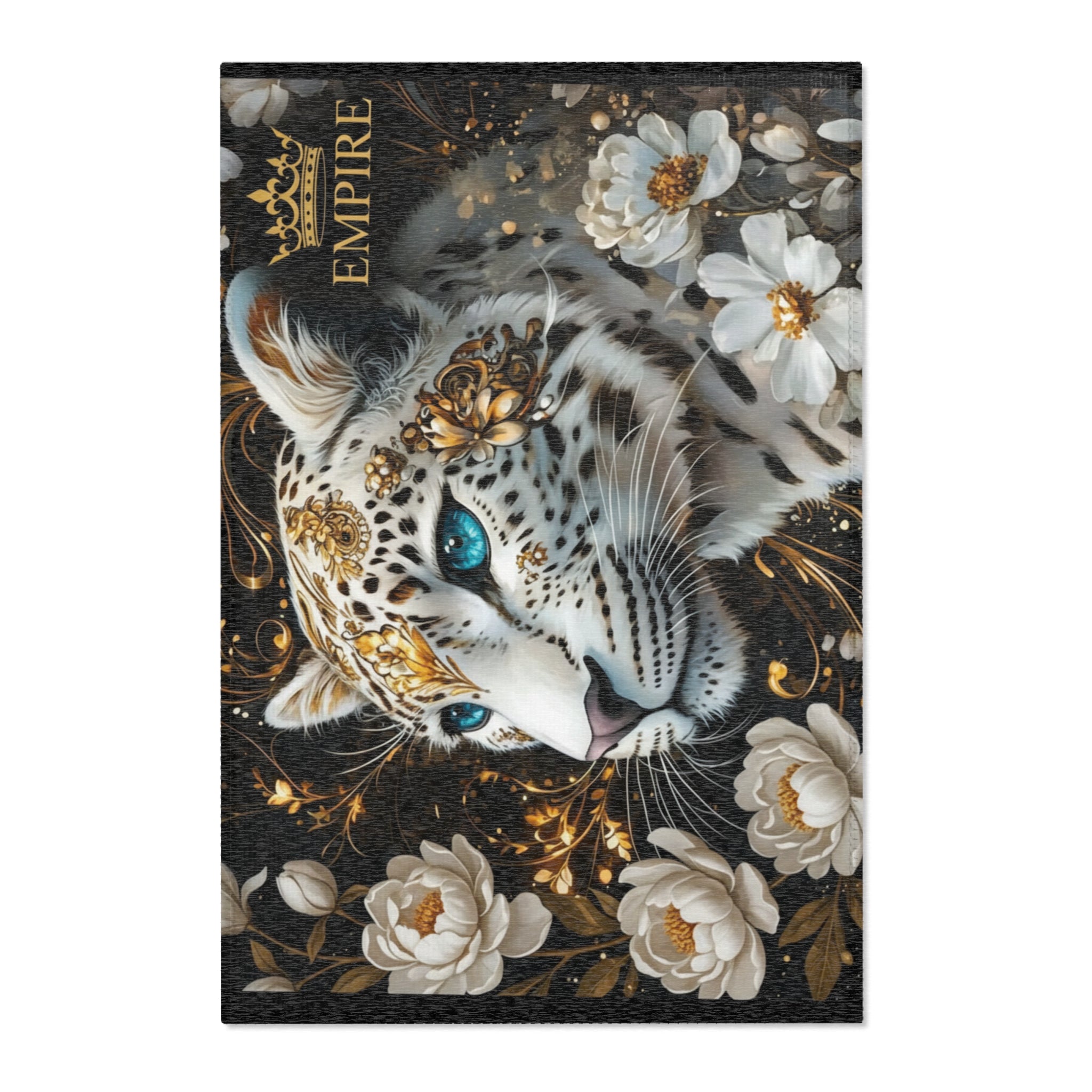 EMPIRE Regal Snow Leopard Area Rug — Gold Floral Luxury Decor