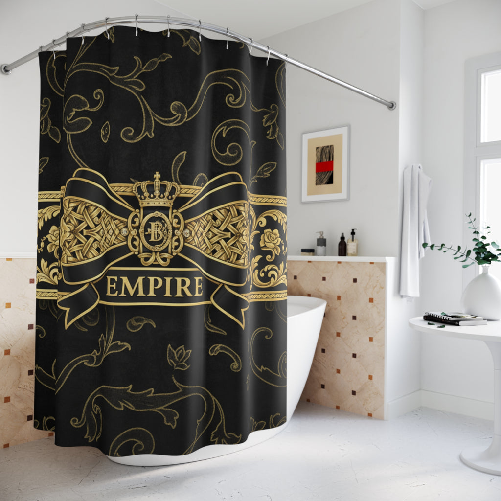EMPIRE Shower Curtain — Gold Crest Black & Gold Regal Design