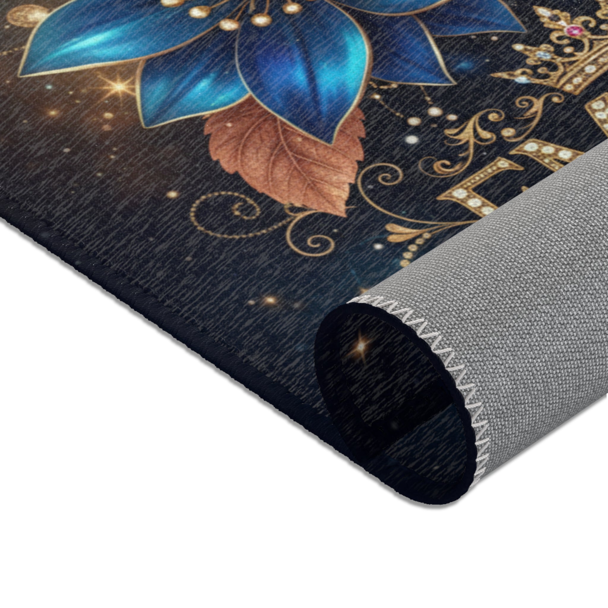 EMPIRE Floral Area Rug — Blue & Gold Luxury Decor