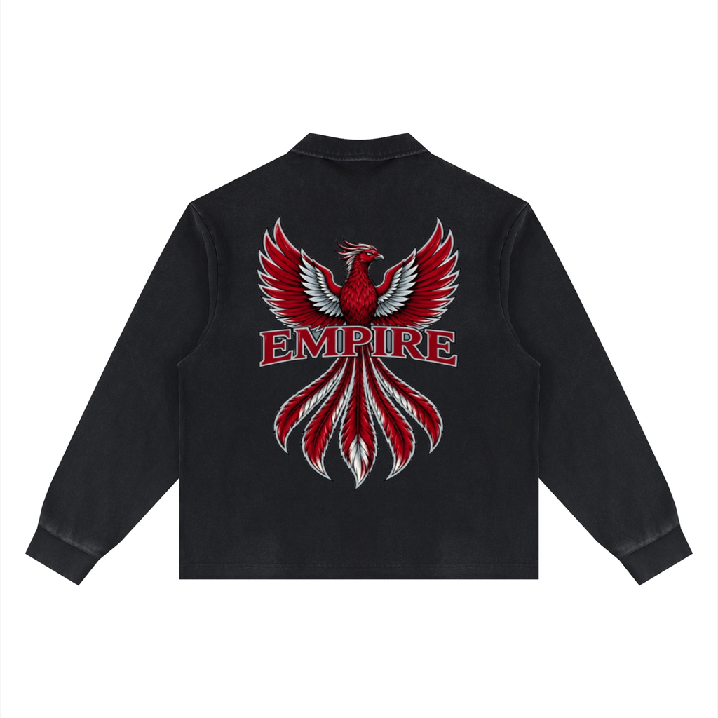 EMPIRE Men’s Loose Long-Sleeve Polo Shirt — Crimson Phoenix