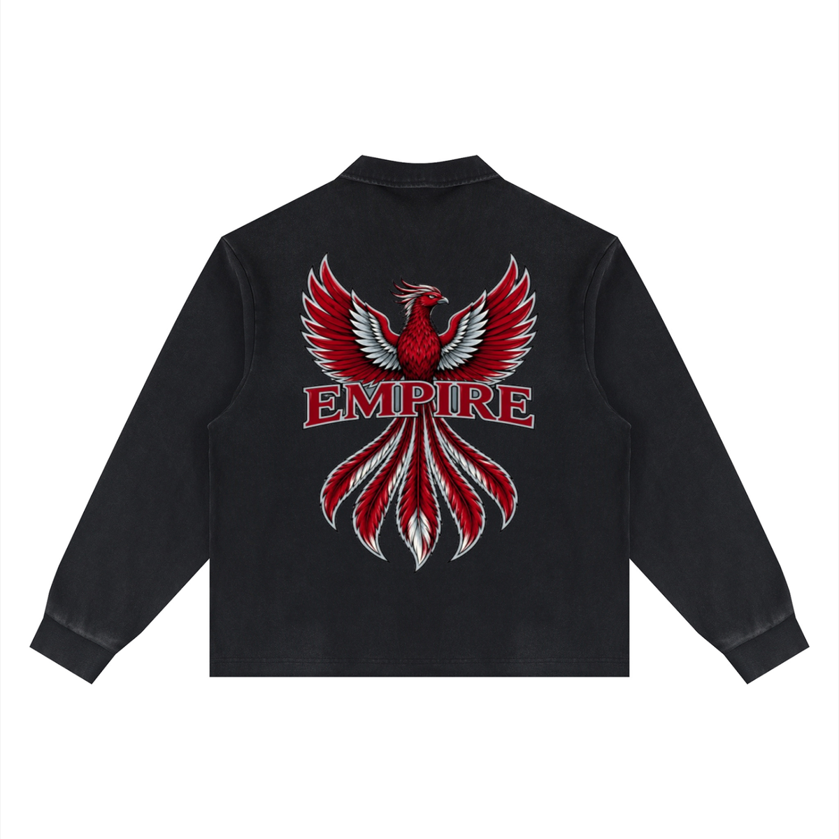EMPIRE Men’s Loose Long-Sleeve Polo Shirt — Crimson Phoenix