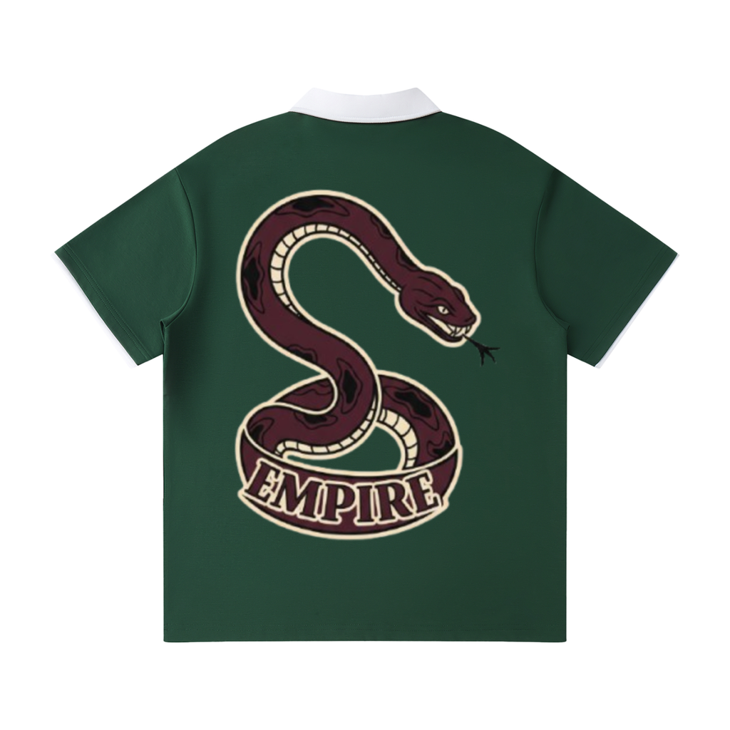 EMPIRE Men’s Contrast-Collar Raglan Polo Shirt — Ornamental Snake