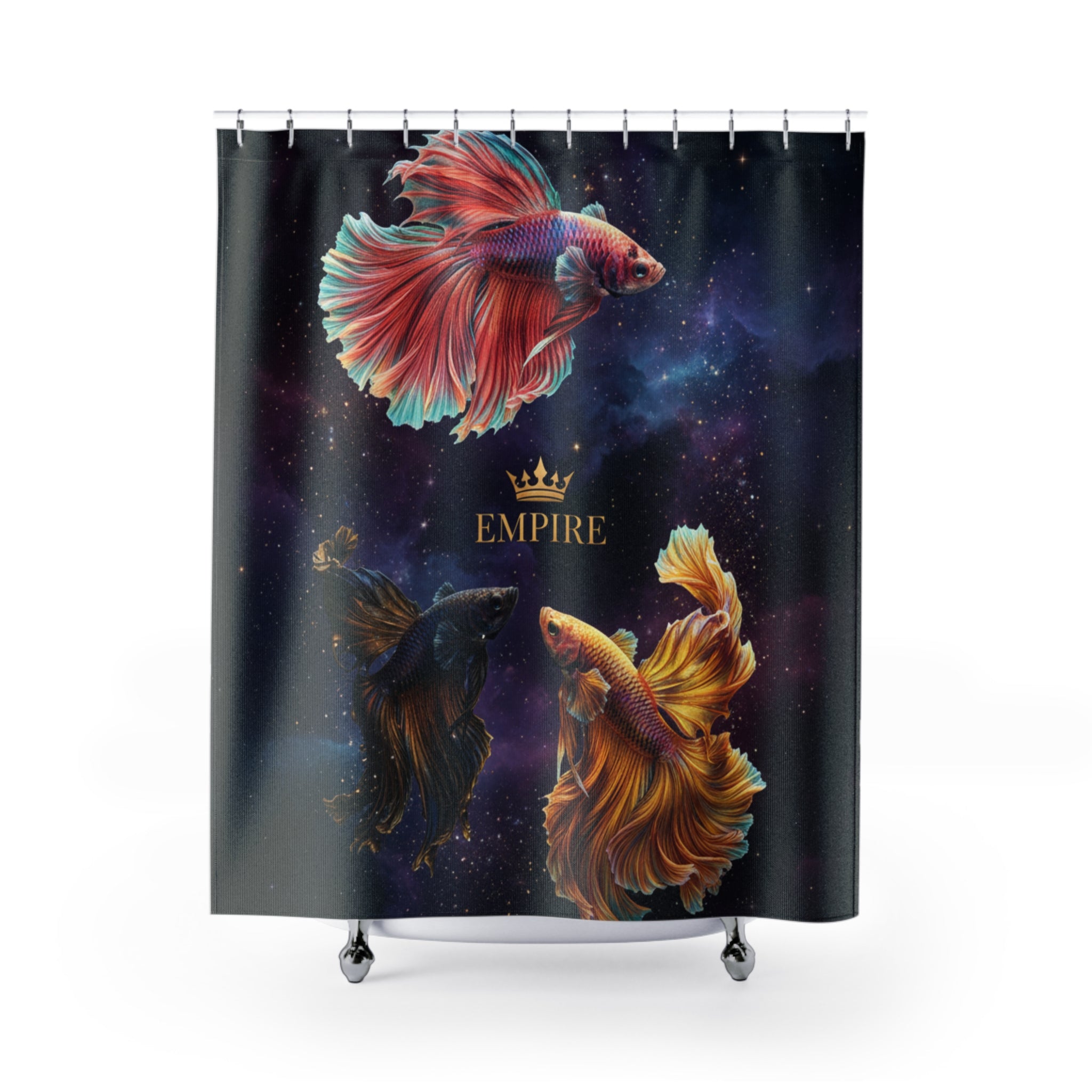 EMPIRE Betta Fish Shower Curtain — Cosmic Aquarium Bath Decor