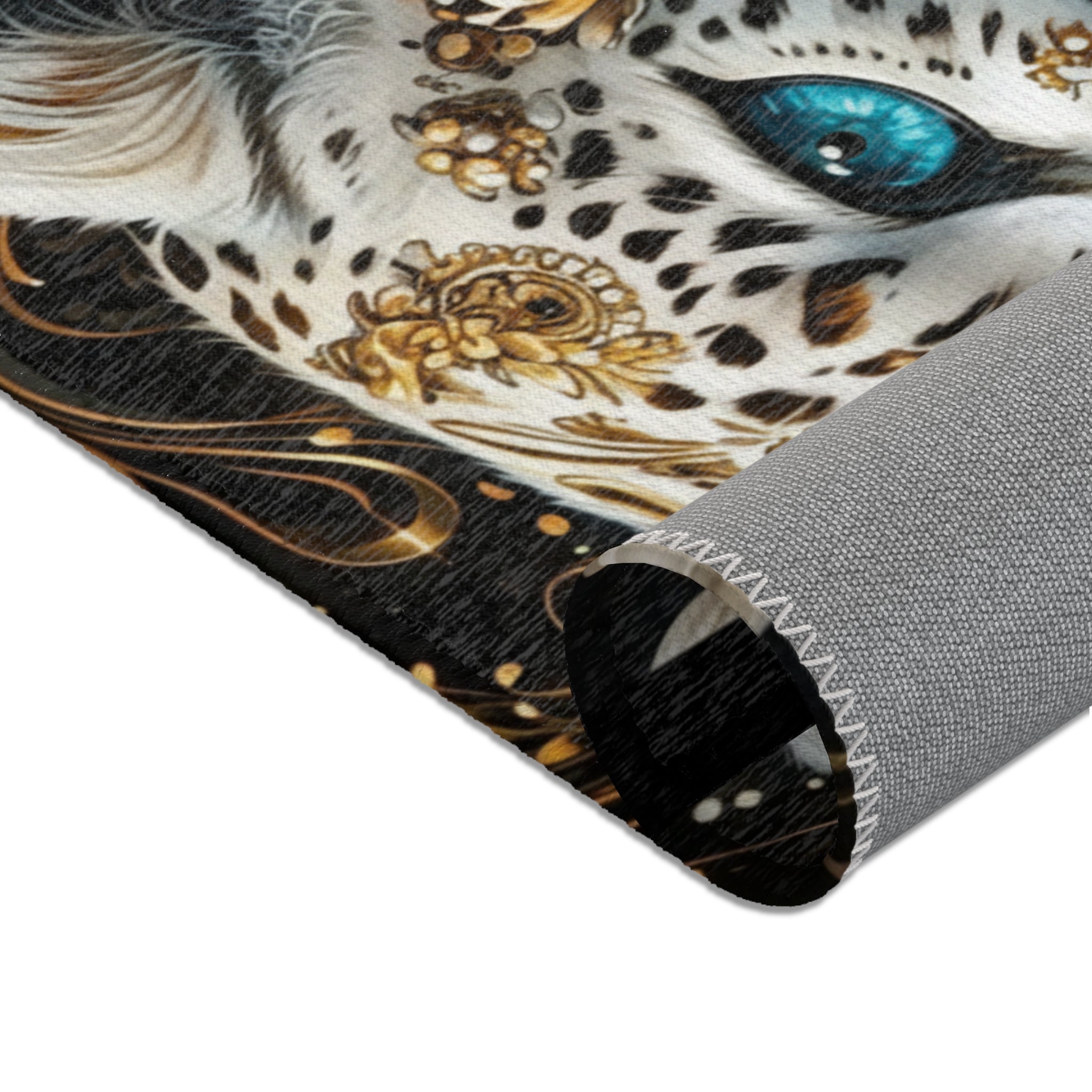 EMPIRE Regal Snow Leopard Area Rug — Gold Floral Luxury Decor