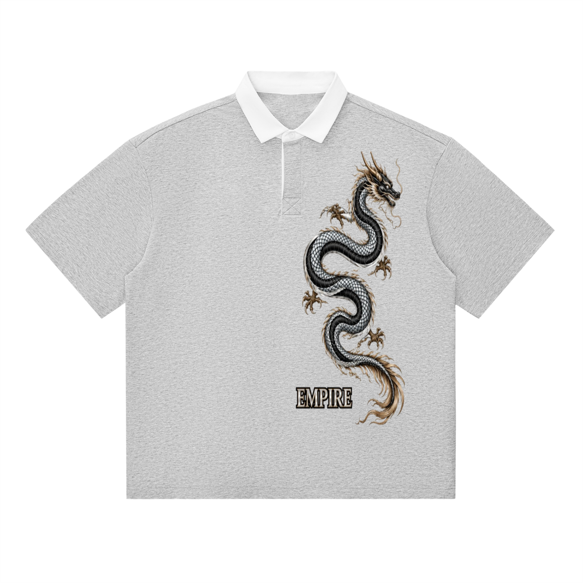 EMPIRE Men’s Contrast-Collar Polo Shirt — Silver Dragon