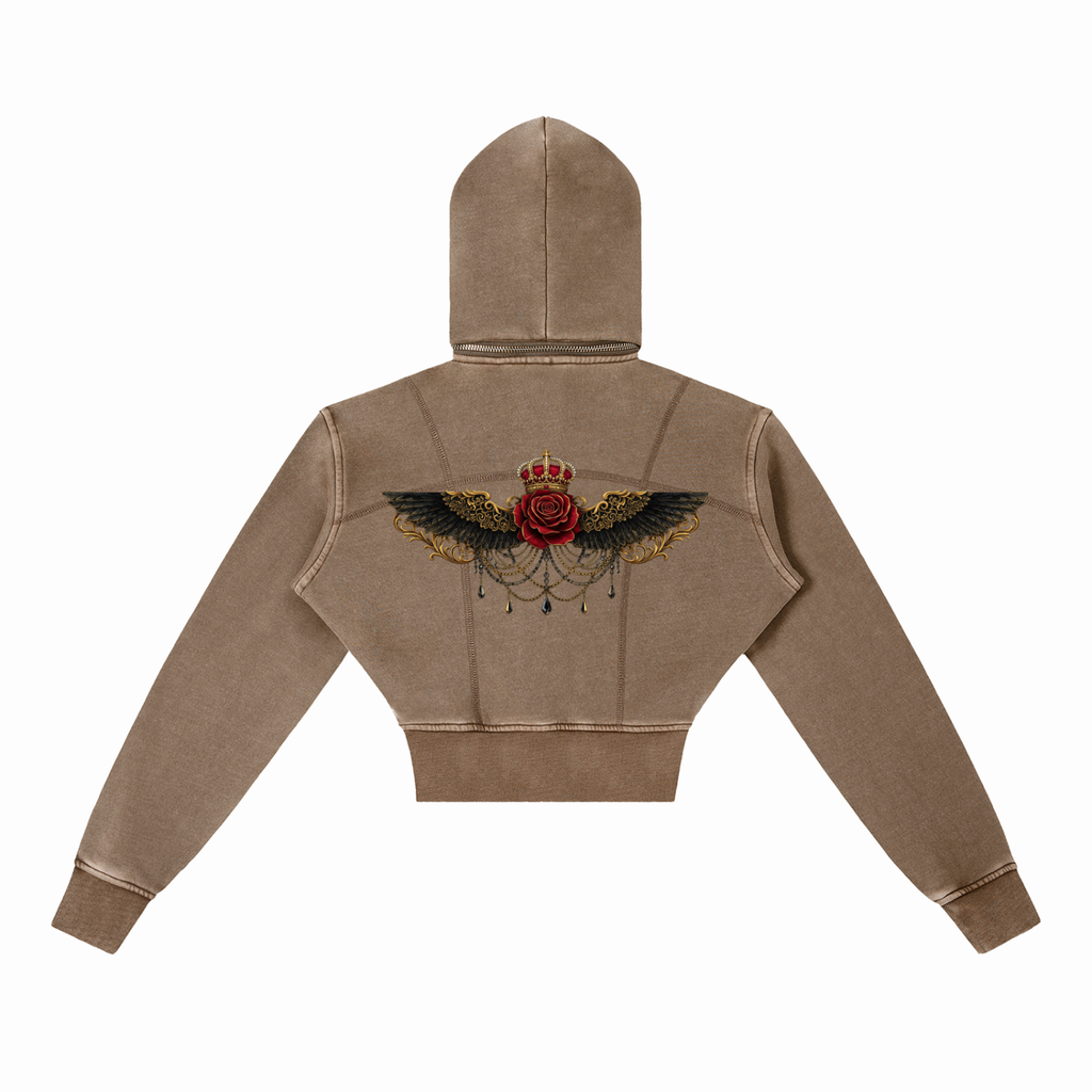 EMPIRE Vintage Washed Cropped Hoodie — Premium Women's Streetwear