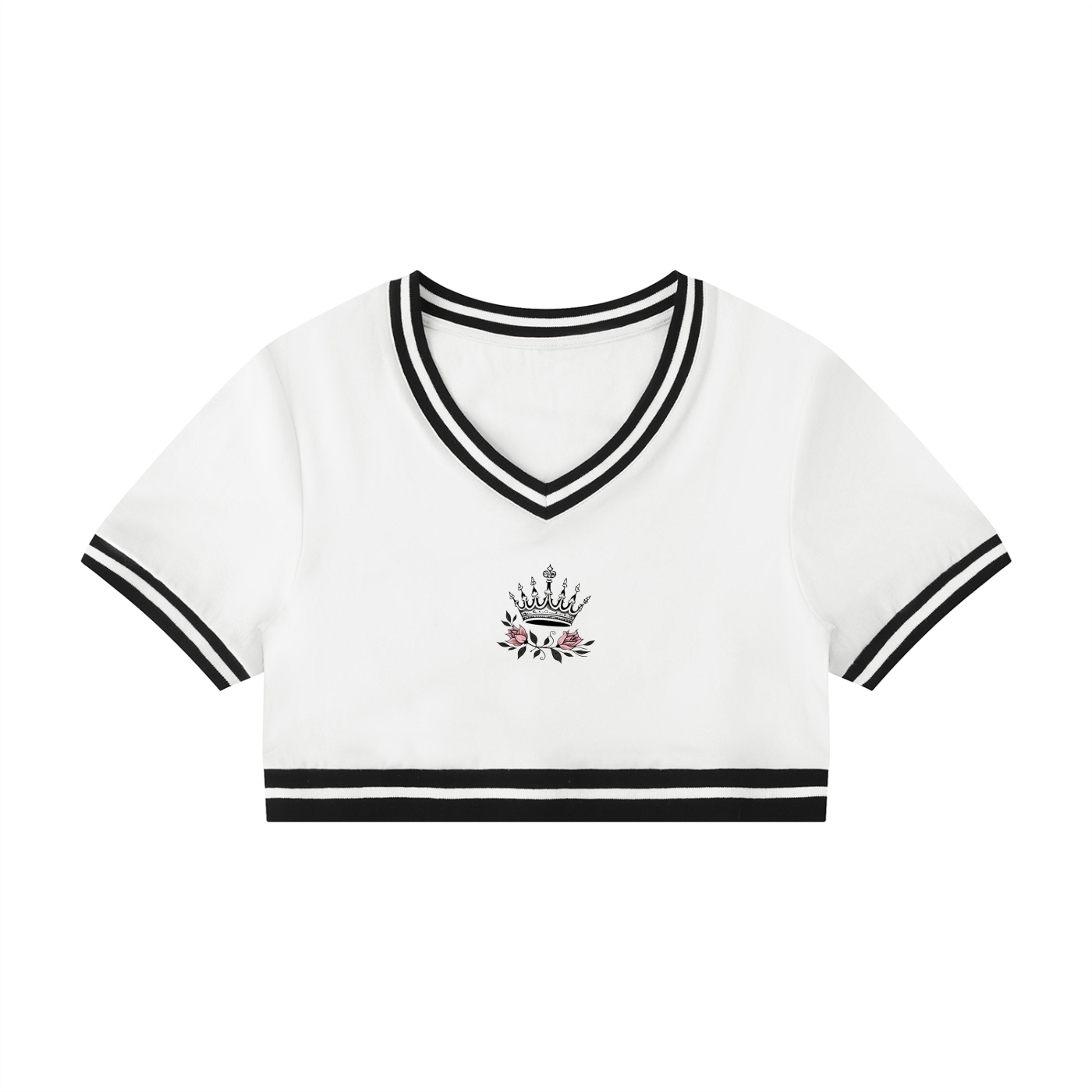 EMPIRE Color Block V-Neck Crop T-Shirt — Premium Women's Streetwear