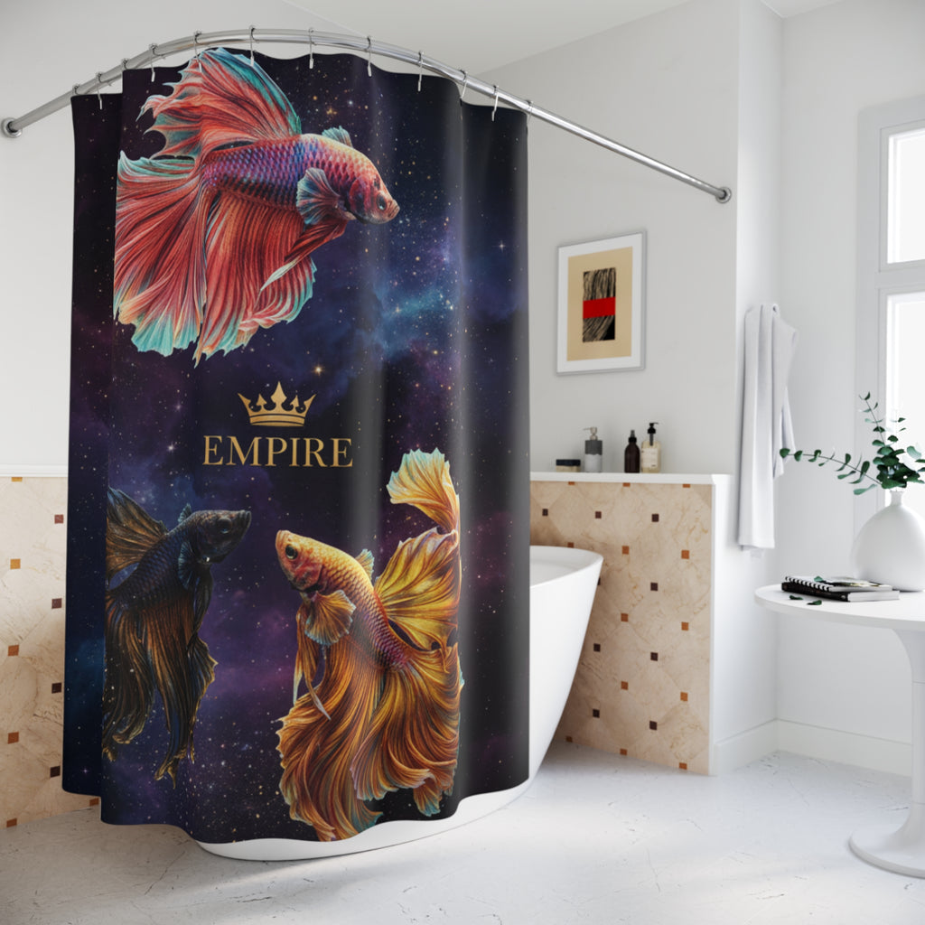 EMPIRE Betta Fish Shower Curtain — Cosmic Aquarium Bath Decor