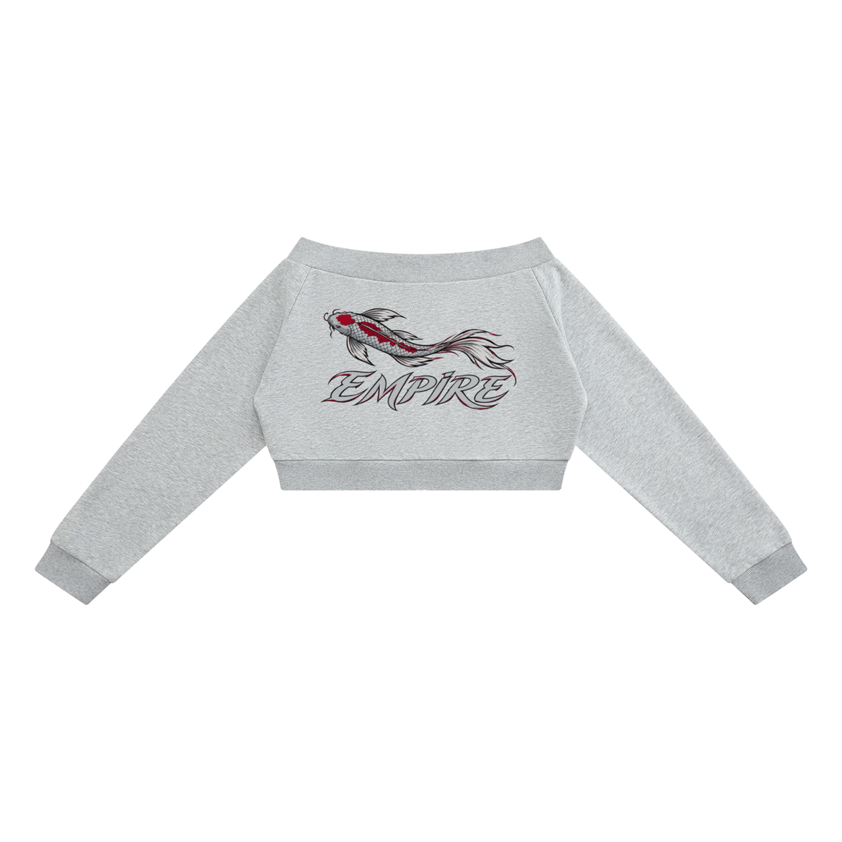 EMPIRE Women's Off-Shoulder Cropped Zip Hoodie — Empire Garnet Koi