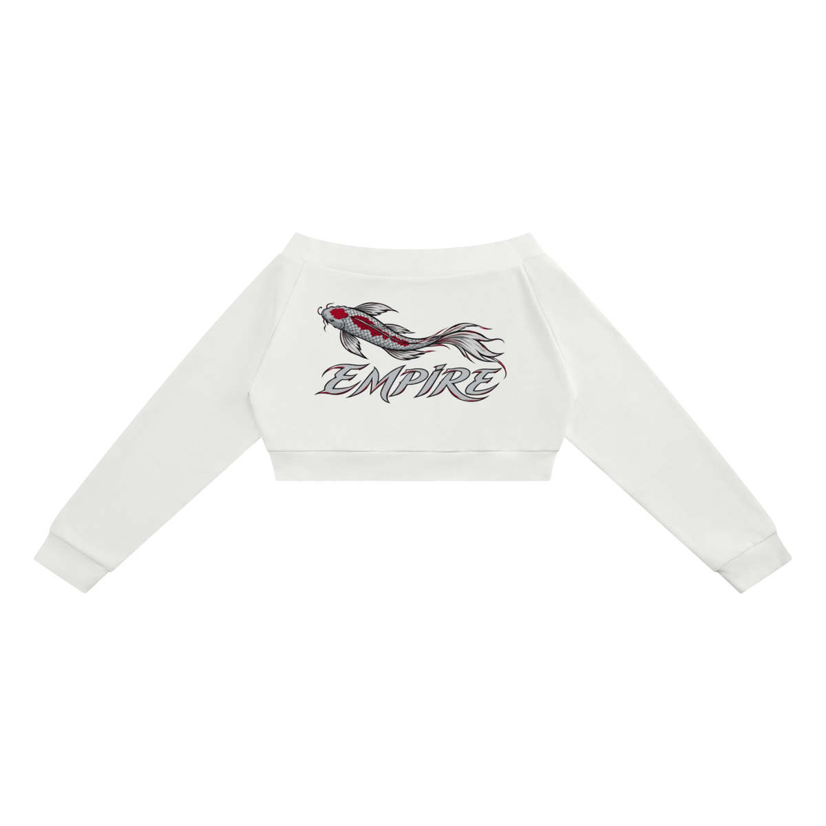 EMPIRE Women's Off-Shoulder Cropped Zip Hoodie — Empire Garnet Koi
