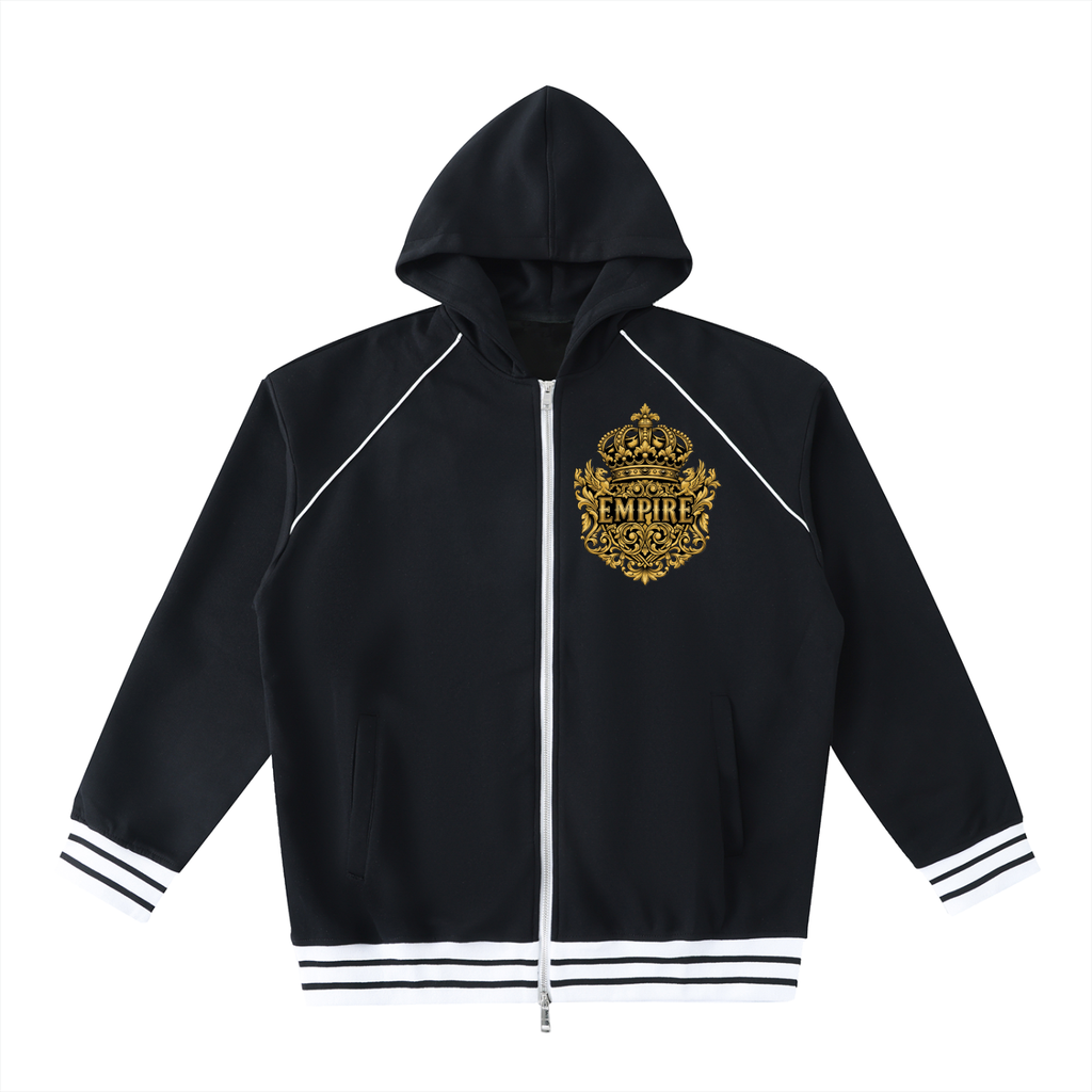 EMPIRE Striped Trim Zip-Up Hoodie — Premium Men's Streetwear