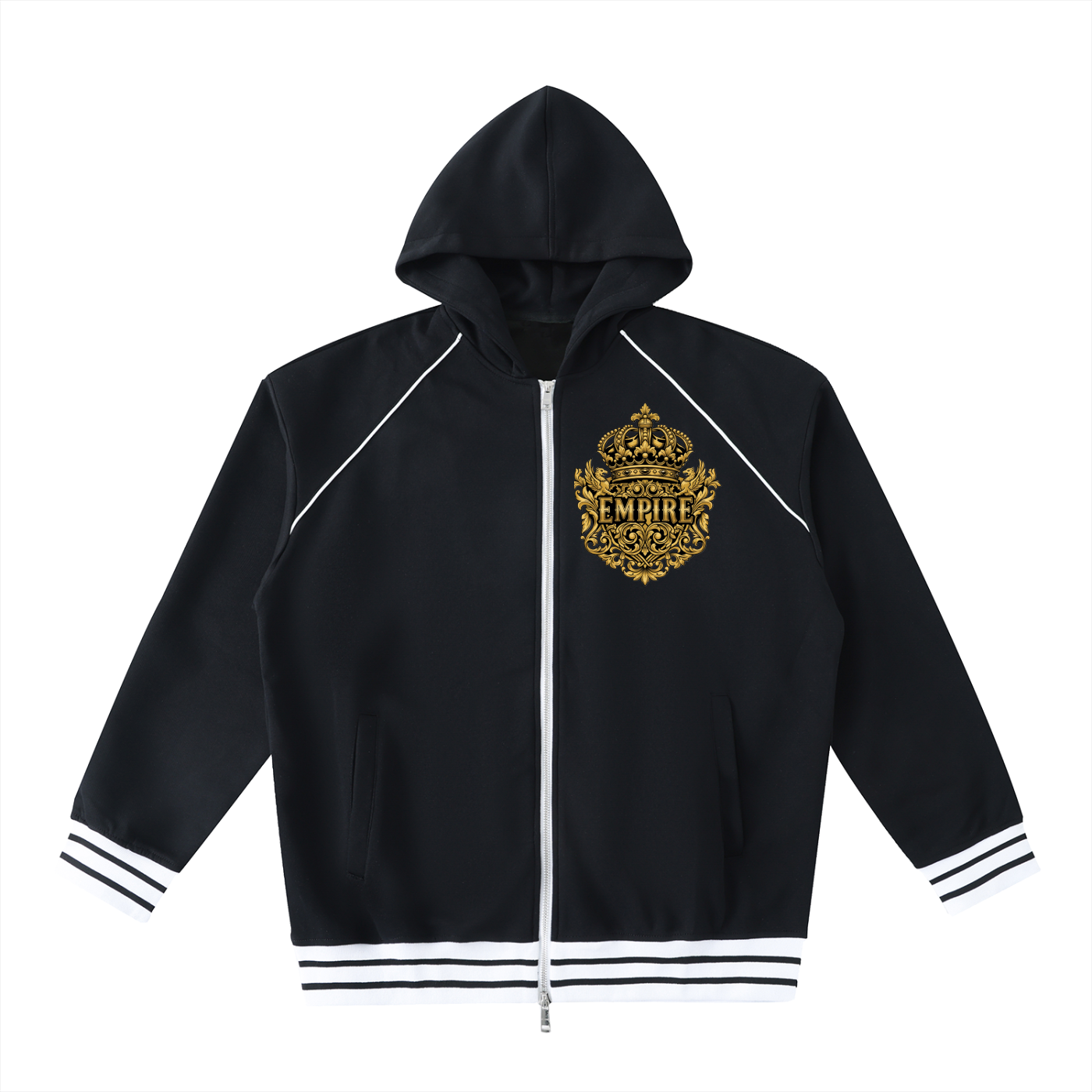 EMPIRE Striped Trim Zip-Up Hoodie — Premium Men's Streetwear