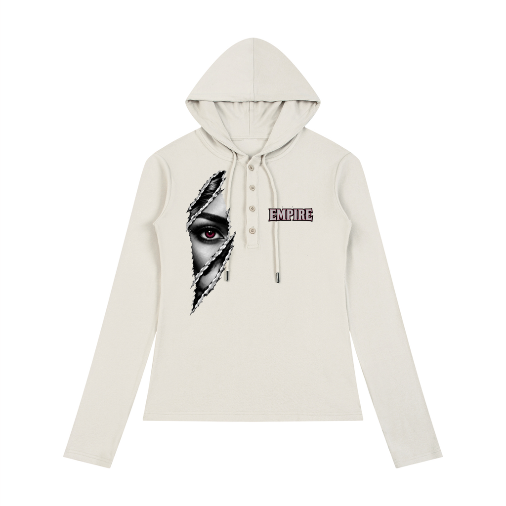 EMPIRE Women's Slim Hooded Half-Button Top — Empire Fragmented Muse
