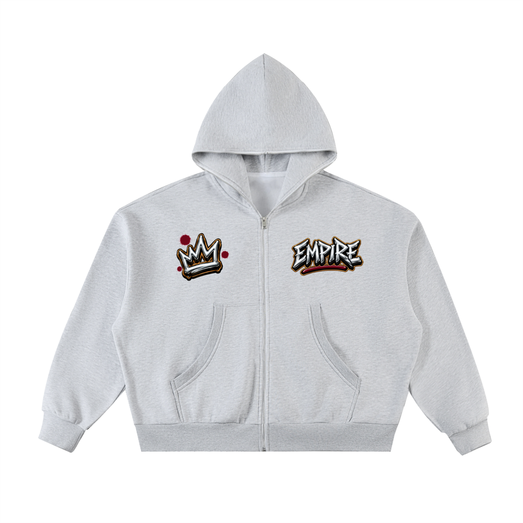 EMPIRE Men’s Cropped Fleece Full-Zip Hoodie — Empire Chrome Tag