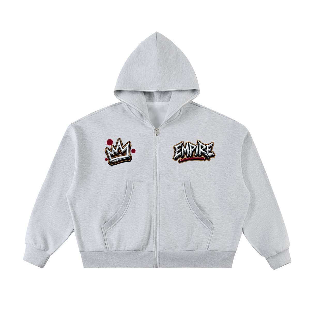 EMPIRE Men’s Cropped Fleece Full-Zip Hoodie — Empire Chrome Tag