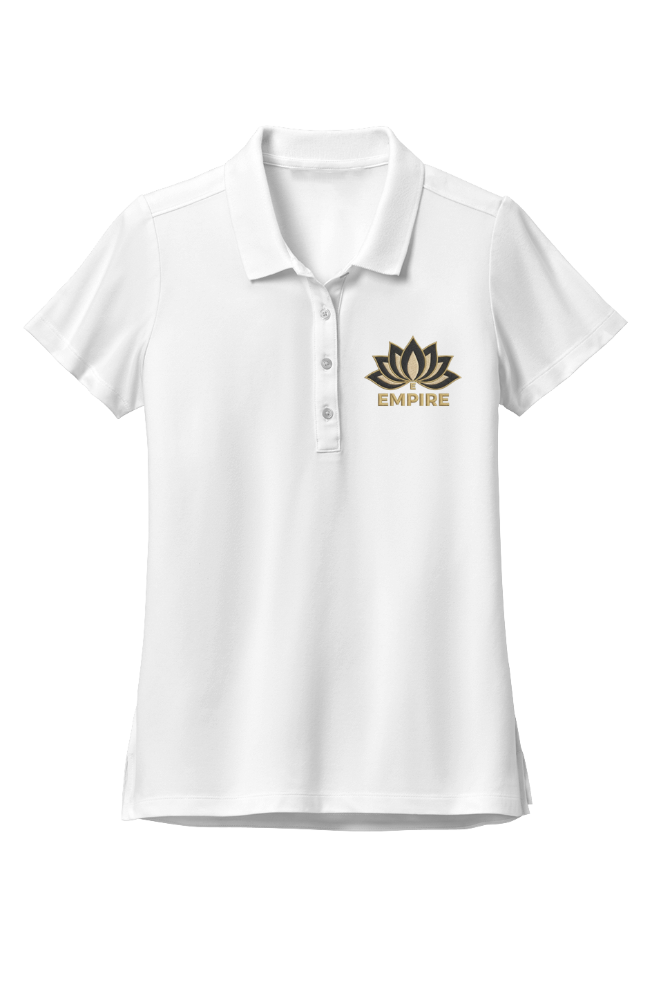 Womens Stretch Pique Polo black lotus embroidery