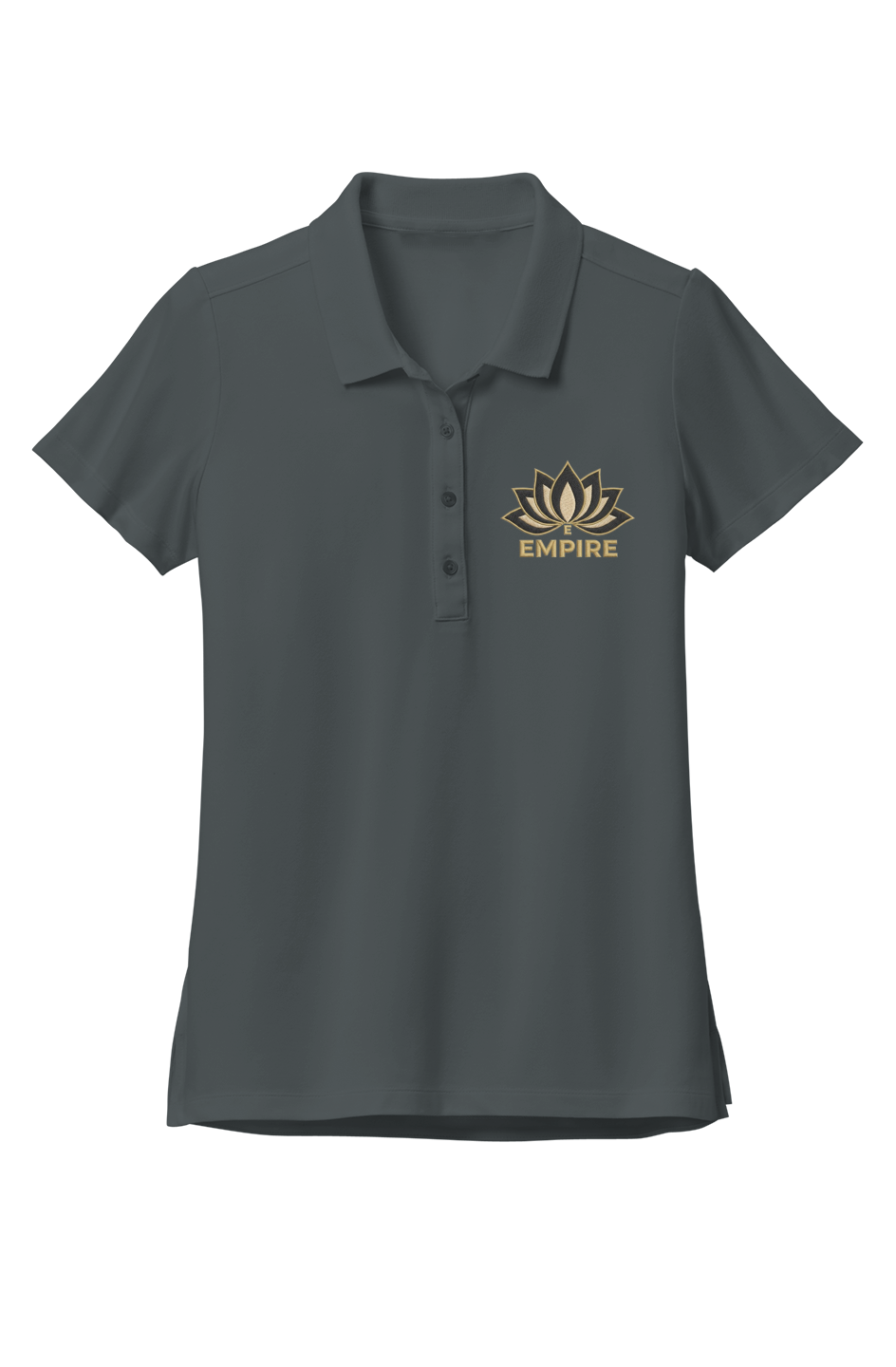 Womens Stretch Pique Polo black lotus embroidery
