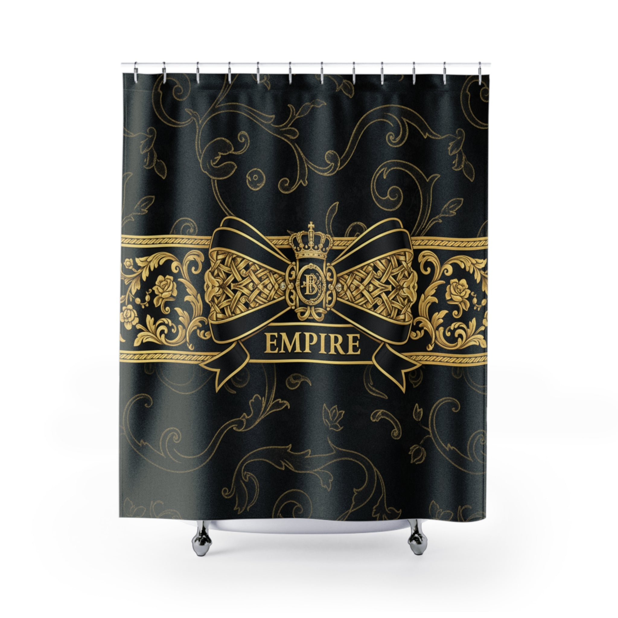 EMPIRE Shower Curtain — Gold Crest Black & Gold Regal Design
